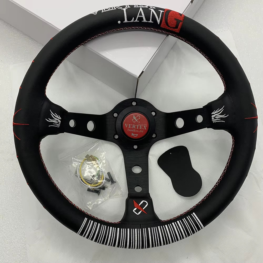 VERTEX Lang 330mm Genuine Leather Embroidered Deep Dish Steering Wheel Barcode The Night Shift Performance Street Gear by The Night Shift Automotive Apparel