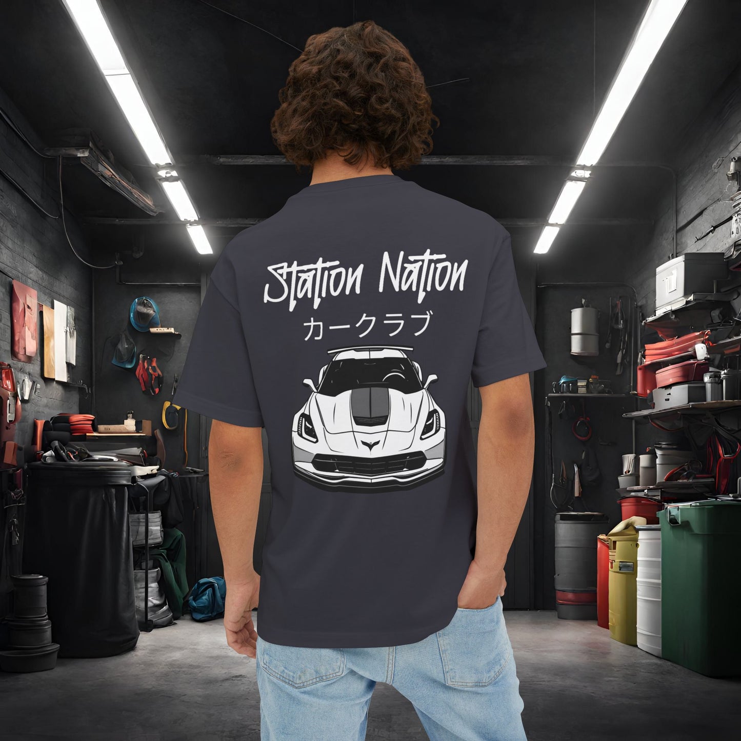 Station Nation-Premium, Ultra Soft Unisex Oversized Boxy Tee Dark Grey Printify by The Night Shift Automotive Apparel