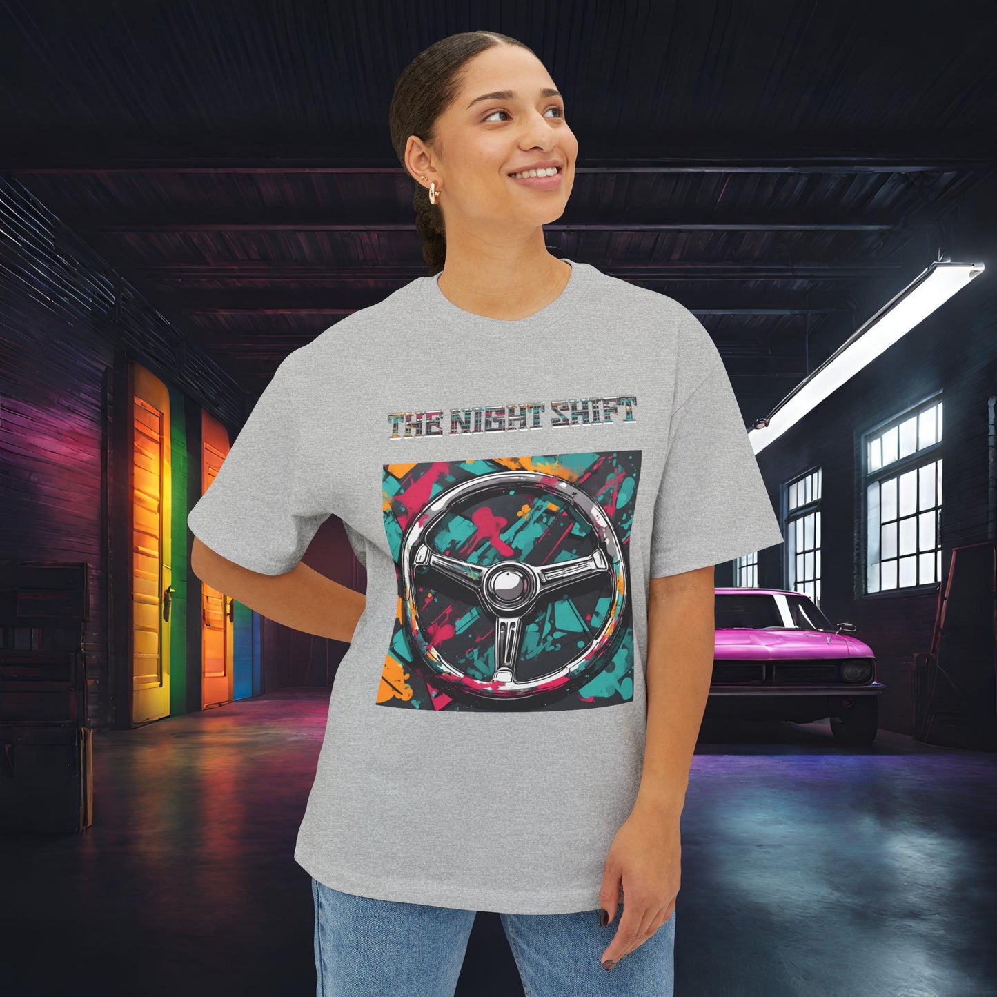 Steering Wheel-Premium, Ultra Soft Unisex Oversized Boxy Tee Printify by The Night Shift Automotive Apparel