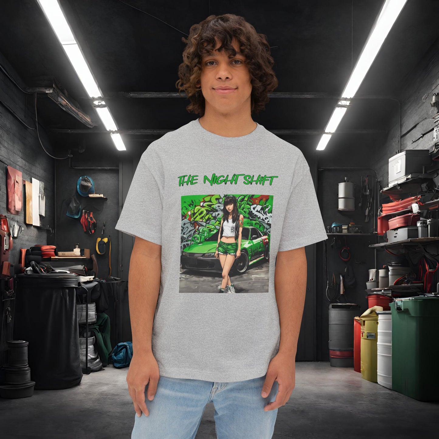 Nissan 240sx Graffiti-Premium, Ultra Soft Unisex Oversized Boxy Tee Athletic Heather Printify by The Night Shift Automotive Apparel