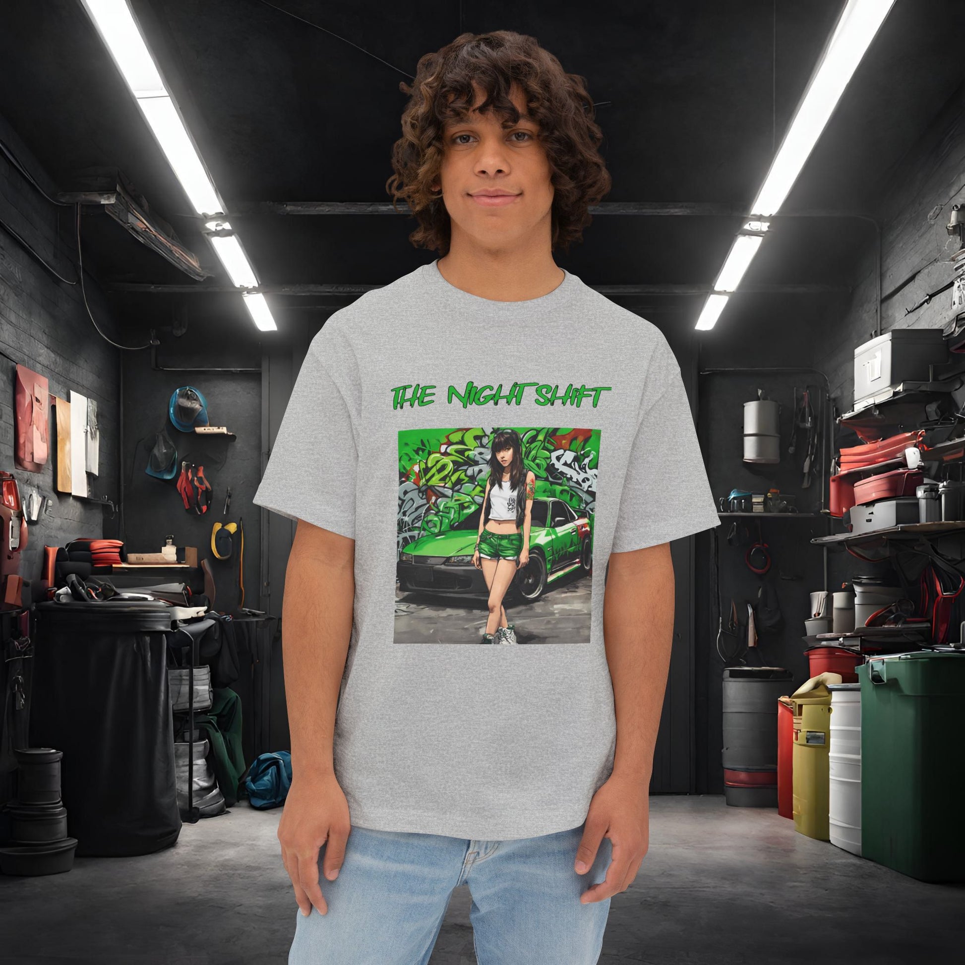 Nissan 240sx Graffiti-Premium, Ultra Soft Unisex Oversized Boxy Tee Athletic Heather Printify by The Night Shift Automotive Apparel