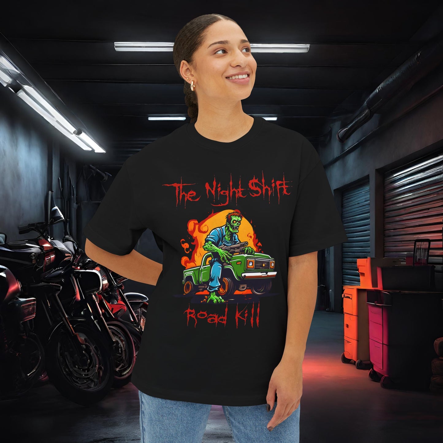 Zombie Road Kill-Premium, Ultra Soft Unisex Oversized Boxy Tee Printify by The Night Shift Automotive Apparel