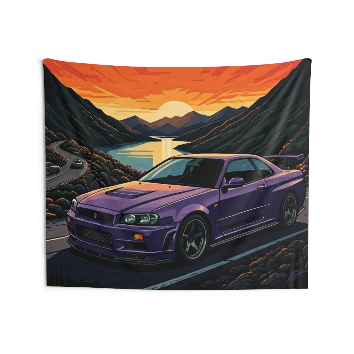 Nissan Skyline R34 Indoor Wall Tapestries - Shop Banner 80" × 68" Printify by The Night Shift Automotive Apparel