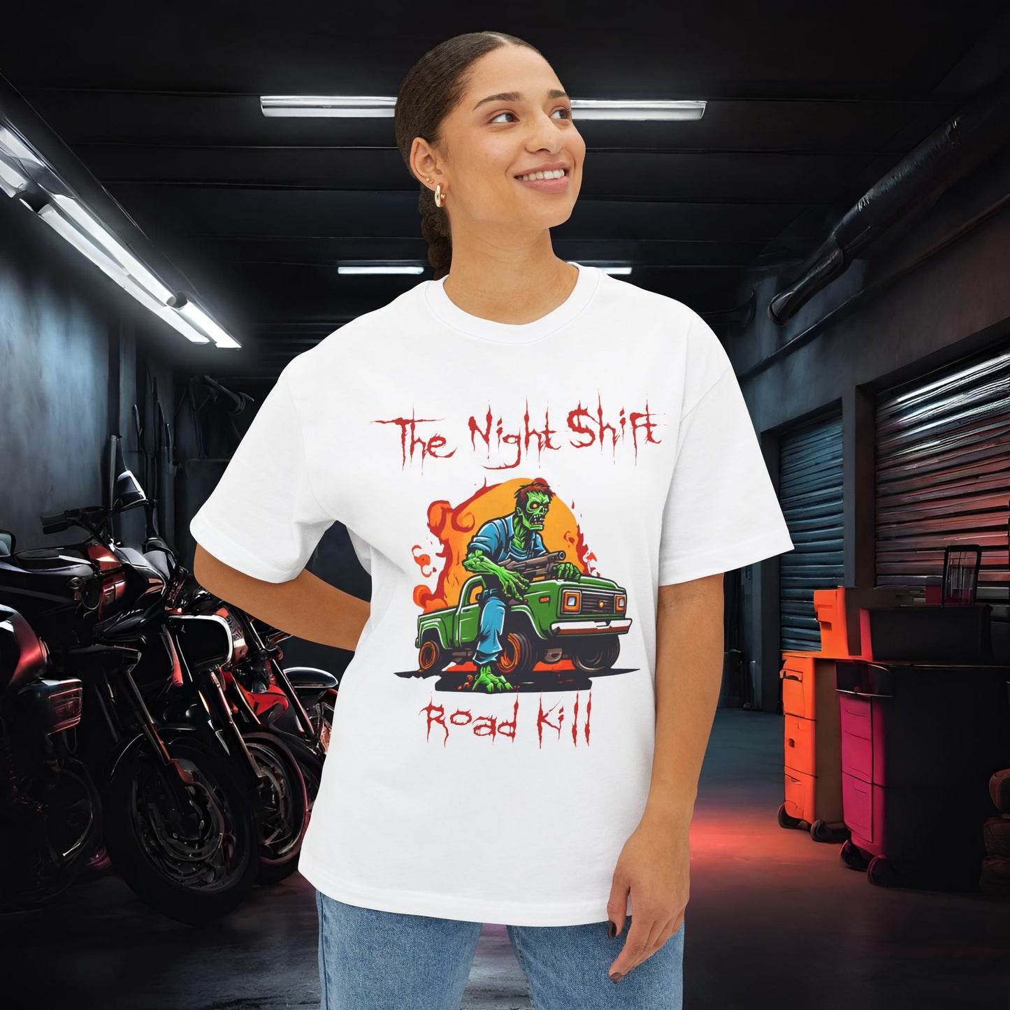 Zombie Road Kill-Premium, Ultra Soft Unisex Oversized Boxy Tee Printify by The Night Shift Automotive Apparel
