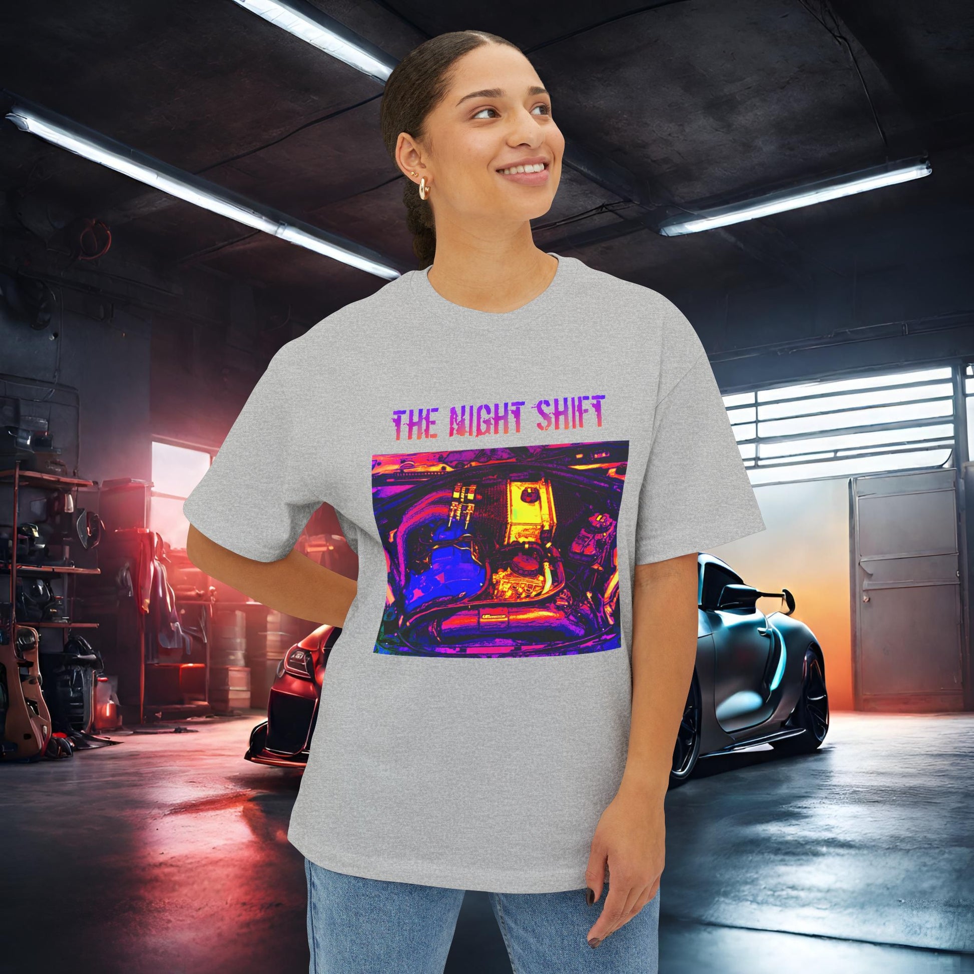 S55 Synthwave-Premium, Ultra Soft Unisex Oversized Boxy Tee Printify by The Night Shift Automotive Apparel