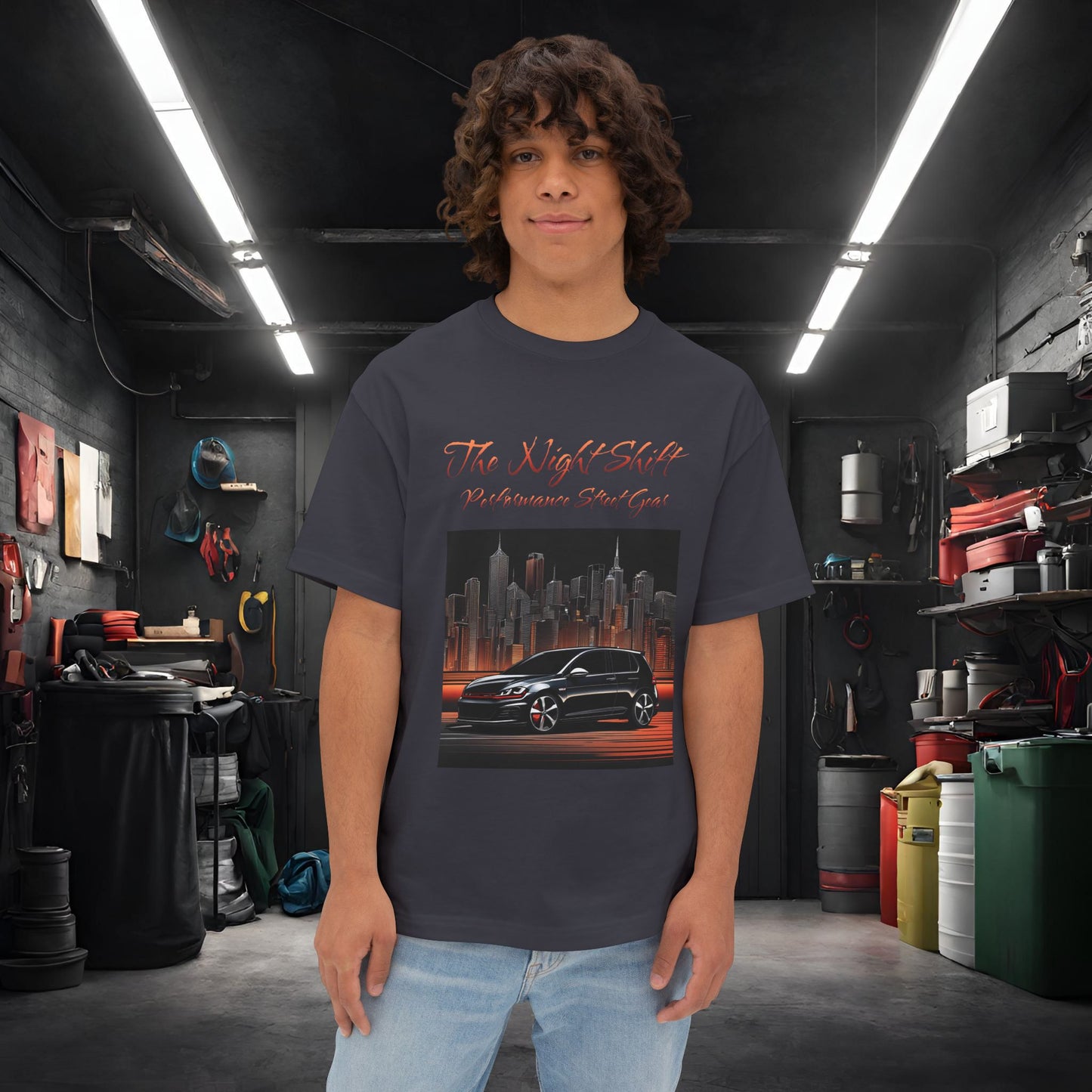 Volkswagen Golf GTI Urban Streets-Premium, Ultra Soft Unisex Oversized Boxy Tee Dark Grey Printify by The Night Shift Automotive Apparel