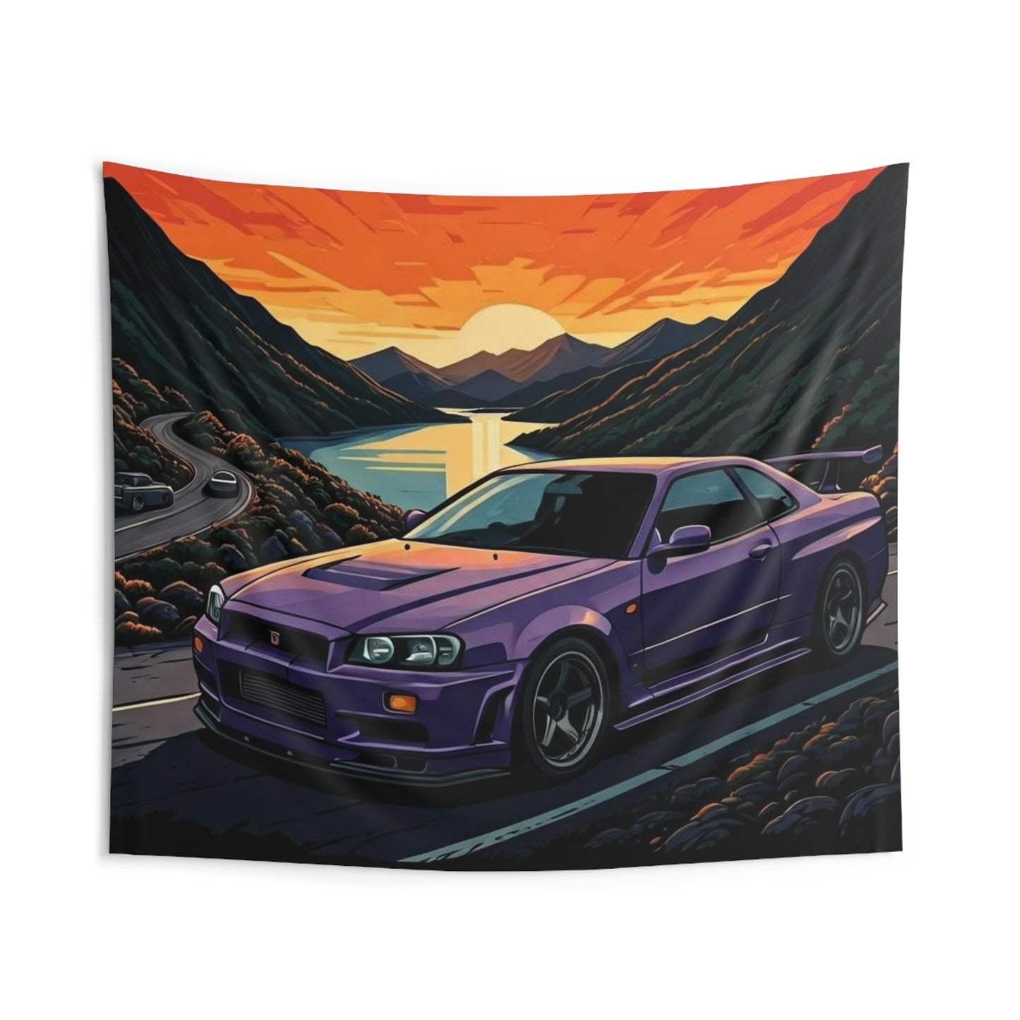 Nissan Skyline R34 Indoor Wall Tapestries - Shop Banner 104" × 88" Printify by The Night Shift Automotive Apparel
