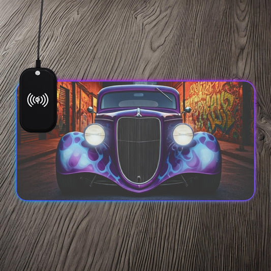 1934 Ford 3 Window Coupe Street Life-LED Gaming Mouse Pad with Wireless Charging 23.6" × 11.8" Rectangle 15W Printify by The Night Shift Automotive Apparel