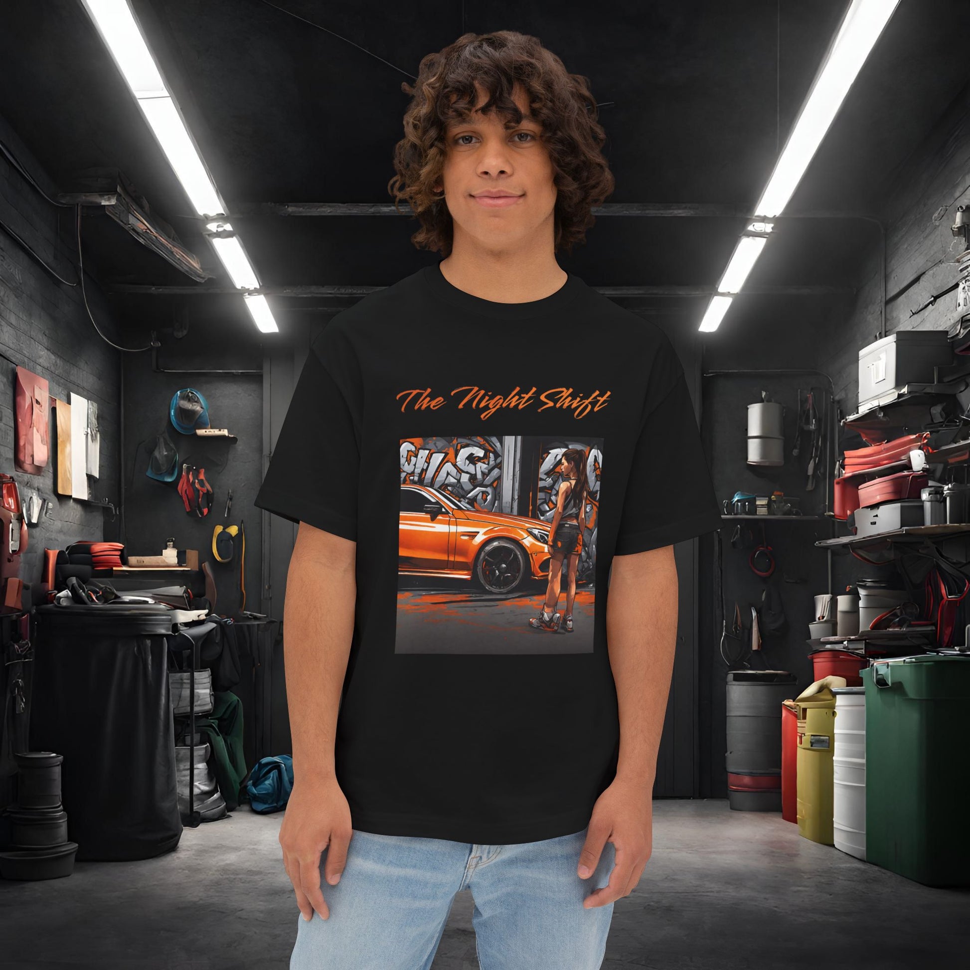 Mercedes-Benz C63 AMG Graffiti-Premium, Ultra Soft Unisex Oversized Boxy Tee Black Printify by The Night Shift Automotive Apparel