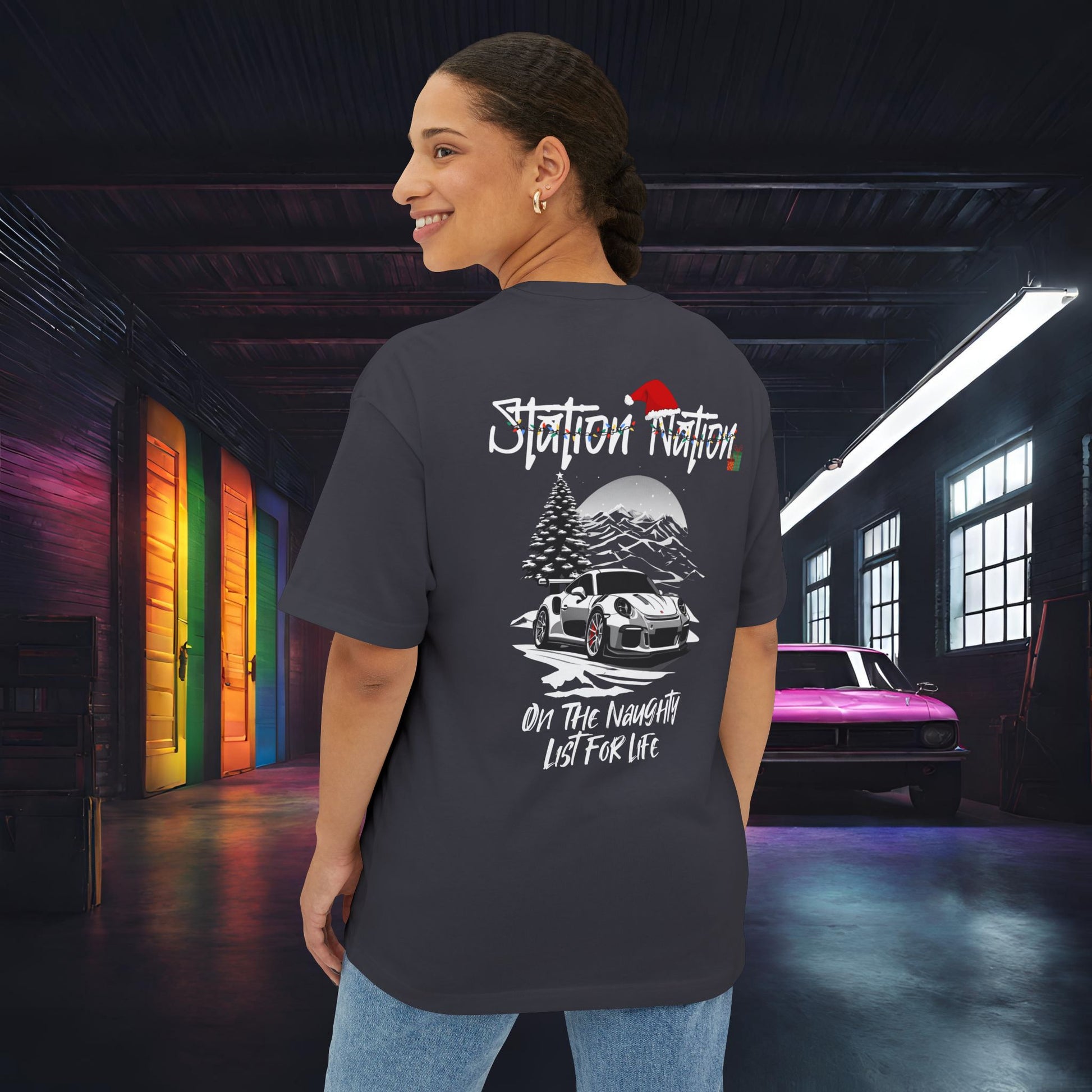 🎄 Christmas Limited Edition Station Nation-Premium, Ultra Soft Unisex Oversized Boxy Tee Dark Grey Printify by The Night Shift Automotive Apparel
