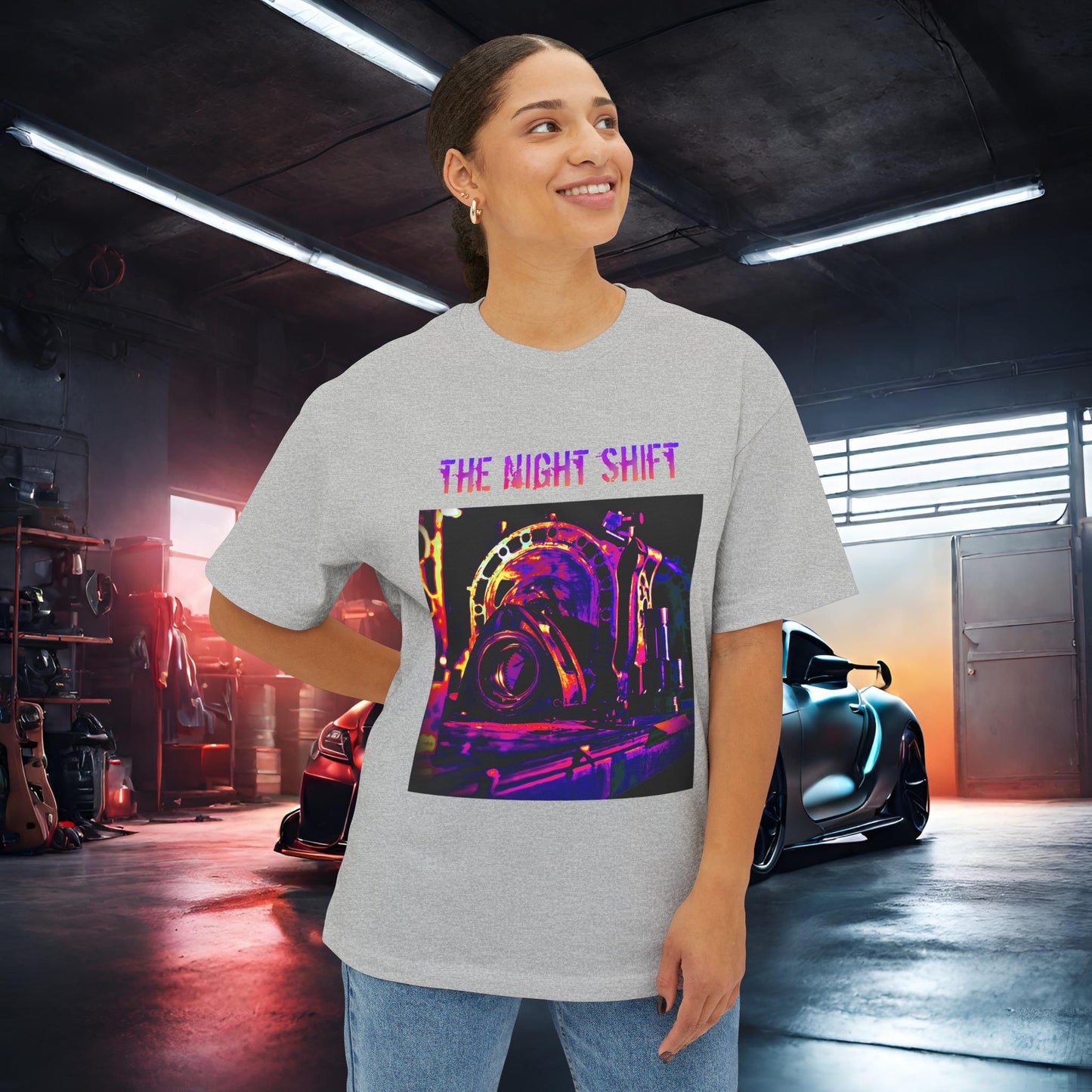 13B-REW Synthwave-Premium, Ultra Soft Unisex Oversized Boxy Tee Printify by The Night Shift Automotive Apparel
