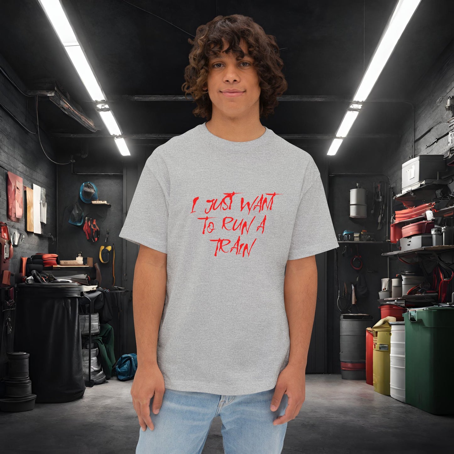 I Just Want To Run A Train-Premium, Ultra Soft Unisex Oversized Boxy Tee Athletic Heather Printify by The Night Shift Automotive Apparel