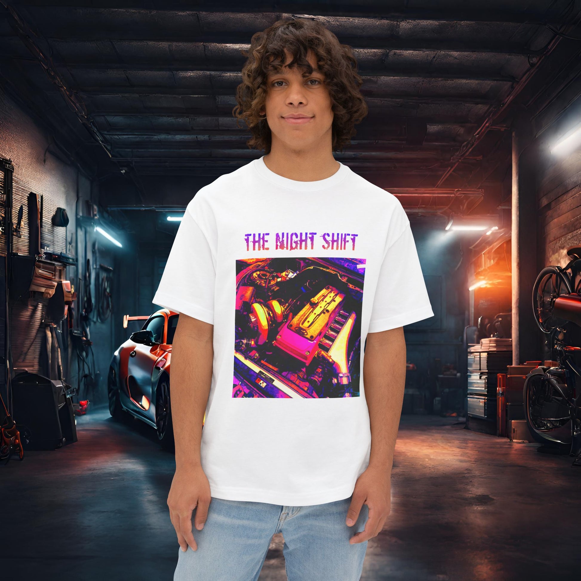 Barra Synthwave--Premium, Ultra Soft Unisex Oversized Boxy Tee White Printify by The Night Shift Automotive Apparel