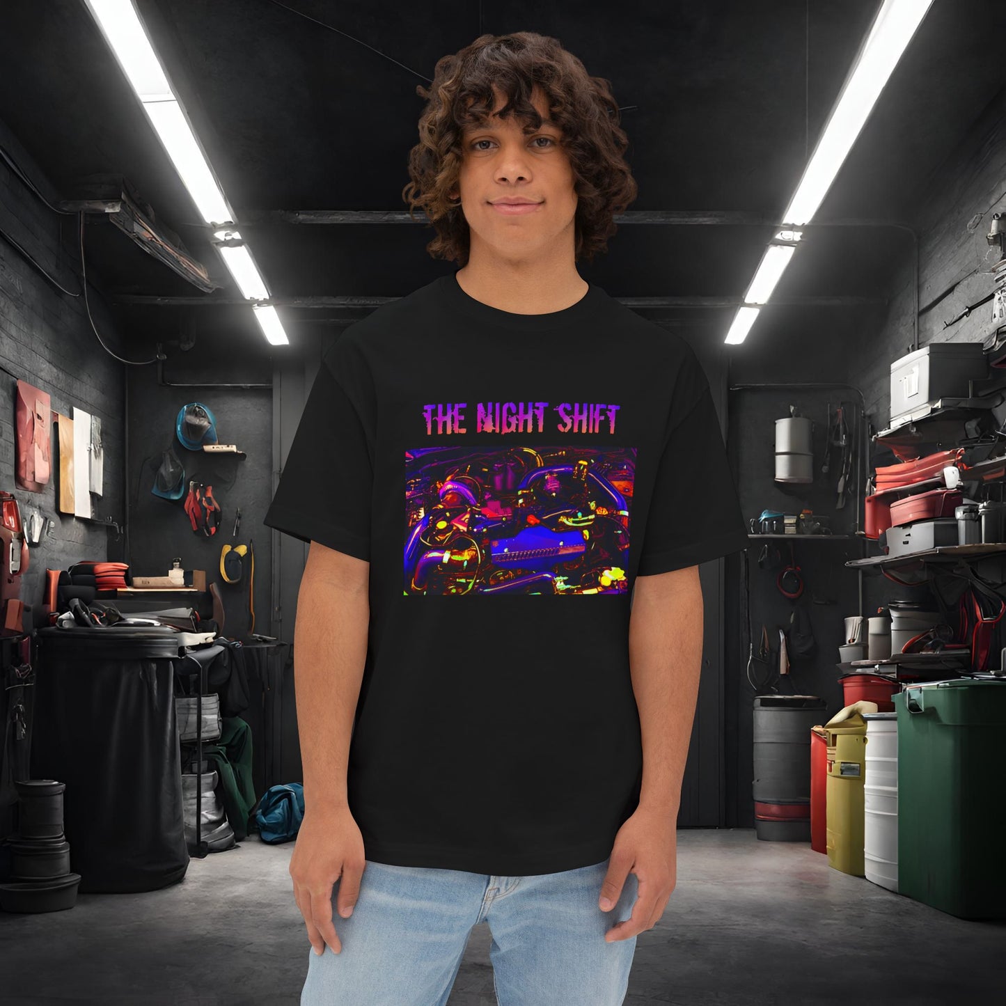 EJ257 Synthwave-Premium, Ultra Soft Unisex Oversized Boxy Tee Black Printify by The Night Shift Automotive Apparel