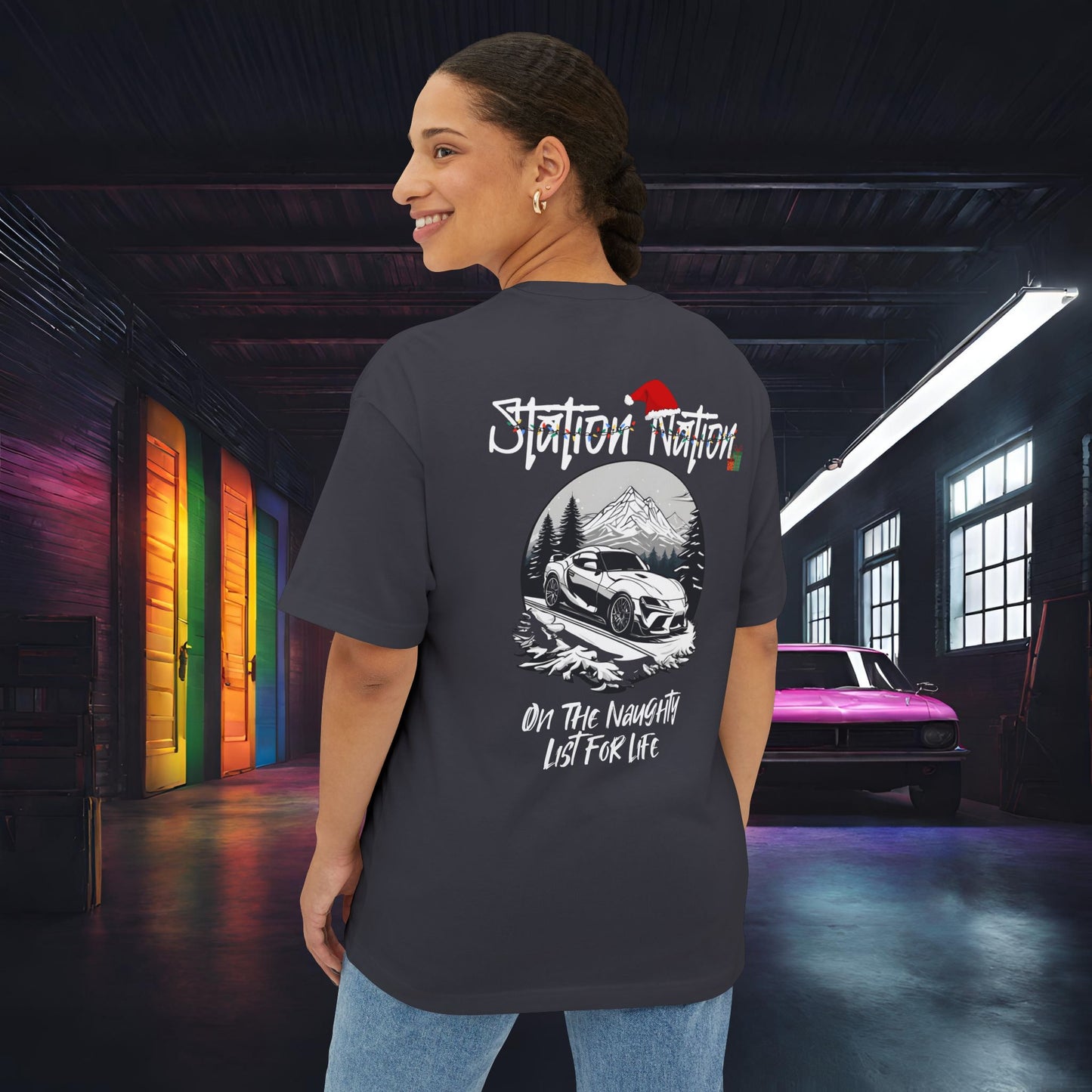 🎄 Christmas Limited Edition Station Nation-Premium, Ultra Soft Unisex Oversized Boxy Tee Dark Grey Printify by The Night Shift Automotive Apparel