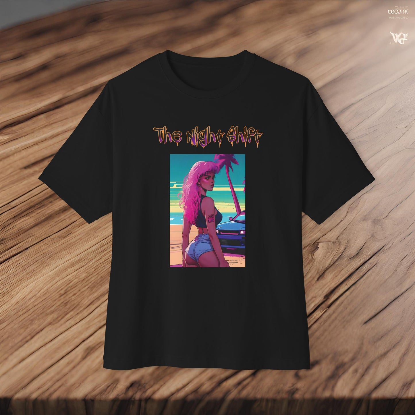 Pink Hair, Don't Care Synthwave-Premium, Ultra Soft Unisex Oversized Boxy Tee Printify by The Night Shift Automotive Apparel