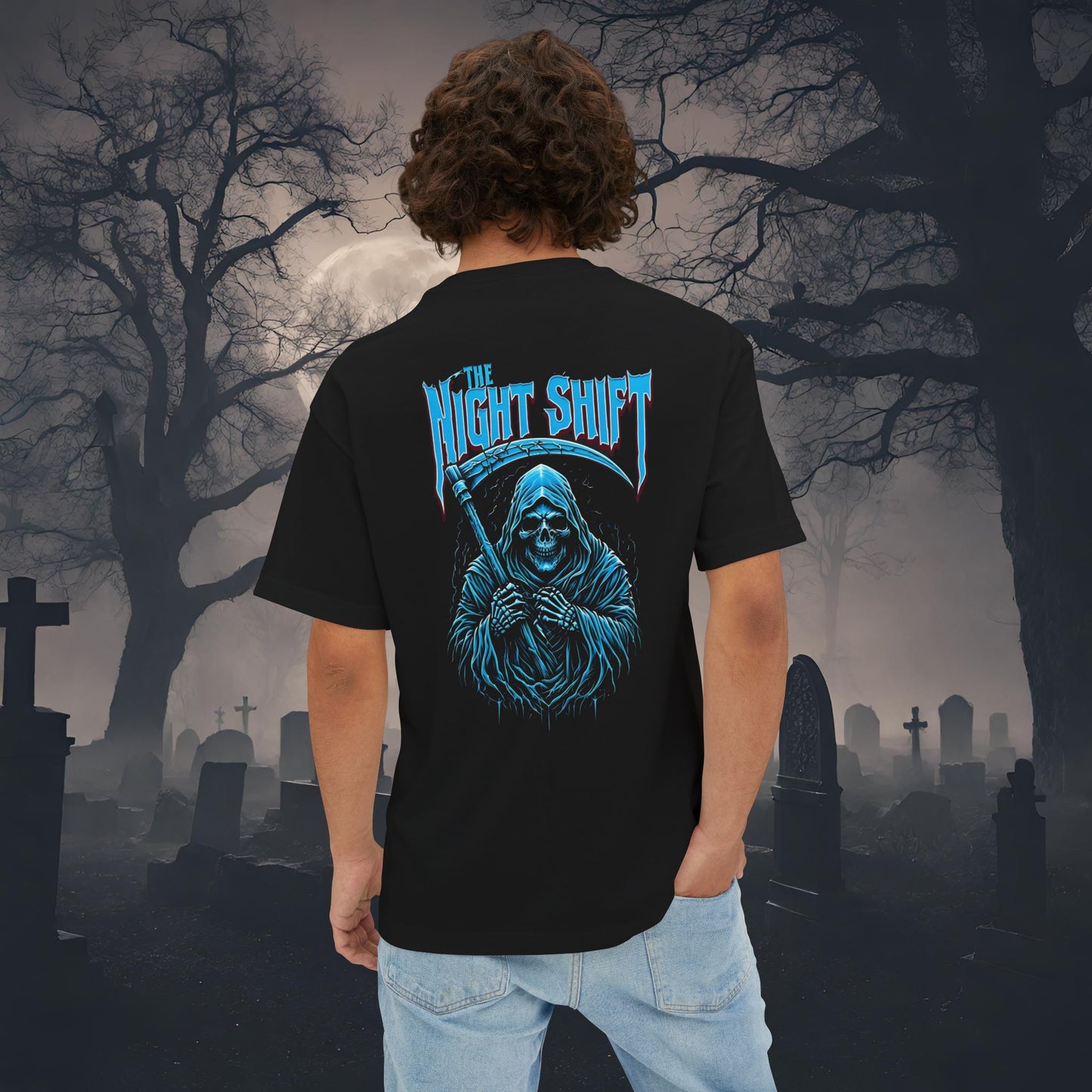 Grim Reaper-Premium, Ultra Soft Unisex Oversized Boxy Tee Black Printify by The Night Shift Automotive Apparel