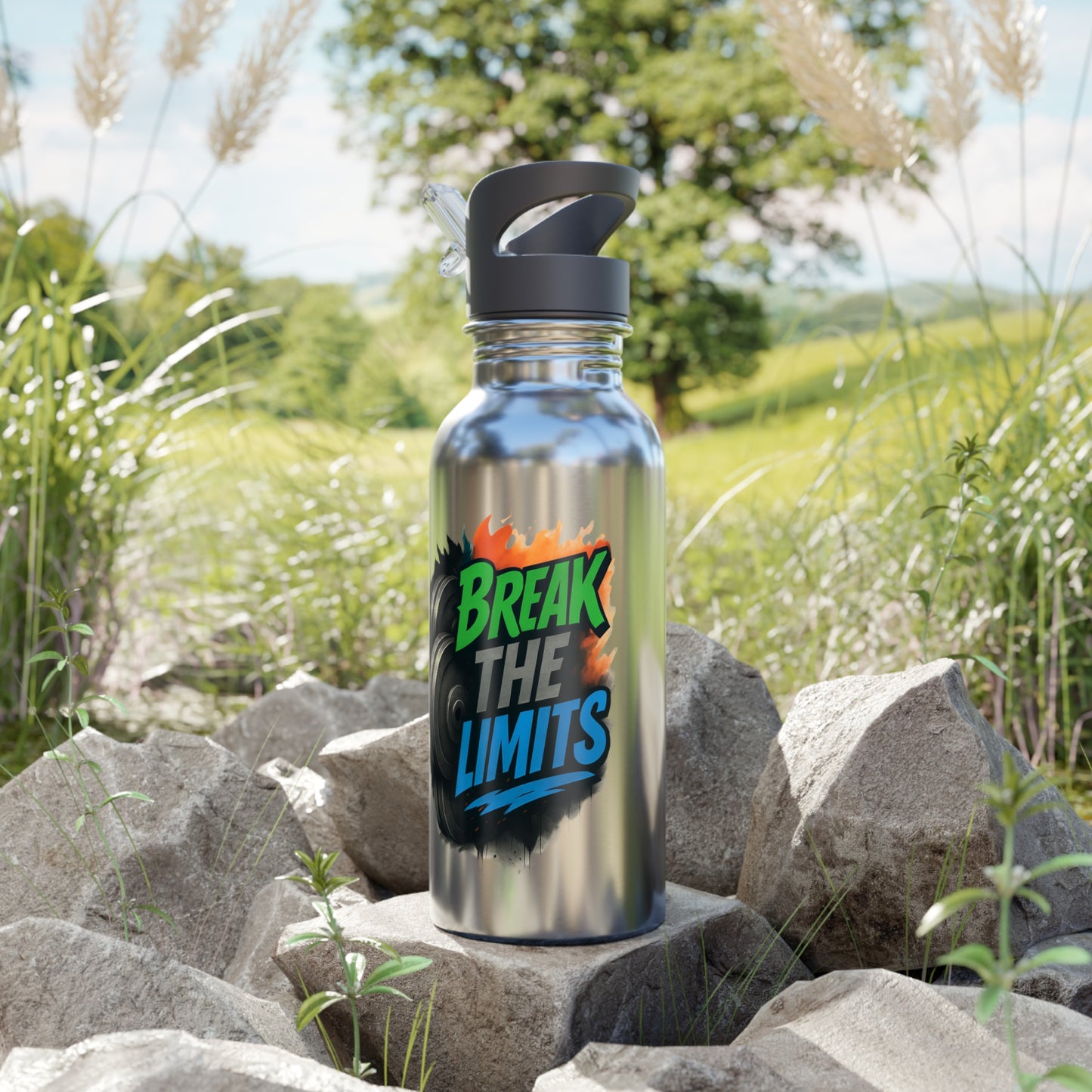 Stainless Steel Water Bottle With Straw, 20oz 20oz Silver Printify by The Night Shift Automotive Apparel