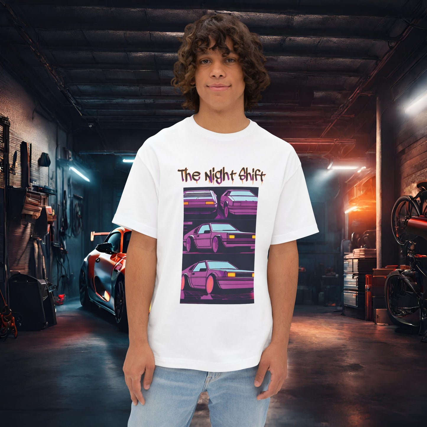Time Warp-Premium, Ultra Soft Synthwave Unisex Oversized Boxy Tee White Printify by The Night Shift Automotive Apparel