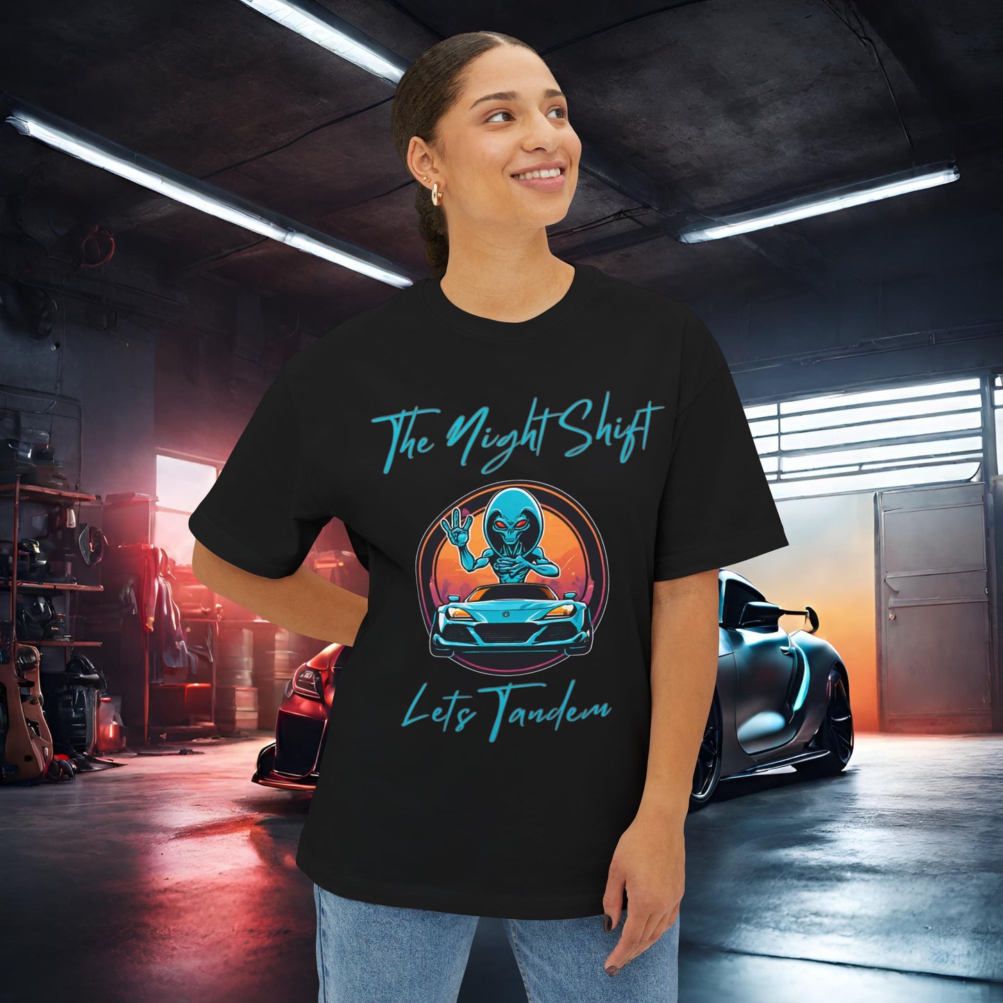 Lets Tandem Alien-Premium, Ultra Soft Unisex Oversized Boxy Tee Printify by The Night Shift Automotive Apparel