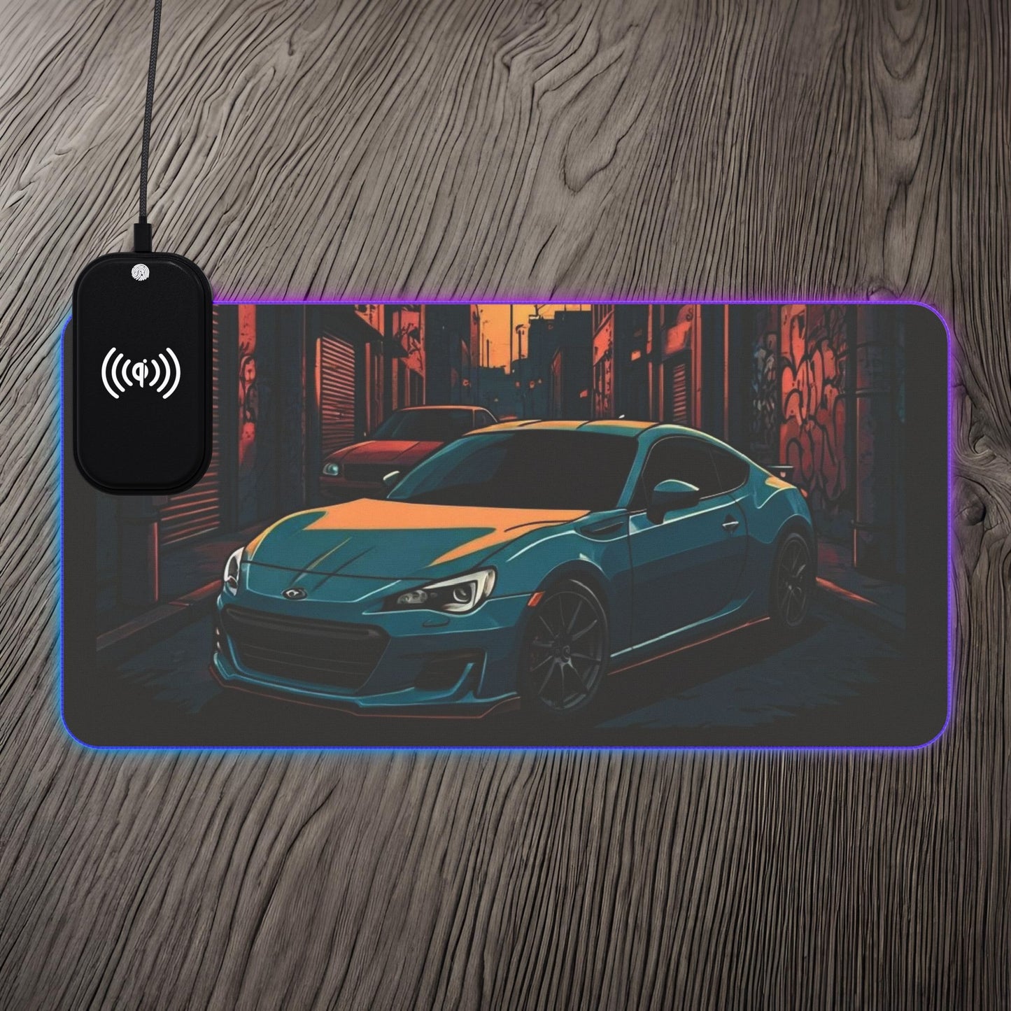 Subaru BRZ Street Life-LED Gaming Mouse Pad with Wireless Charging 23.6" × 11.8" Rectangle 15W Printify by The Night Shift Automotive Apparel