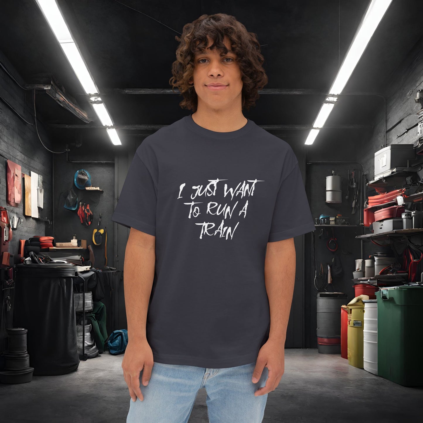 I Just Want To Run A Train-Premium, Ultra Soft Unisex Oversized Boxy Tee Dark Grey Printify by The Night Shift Automotive Apparel