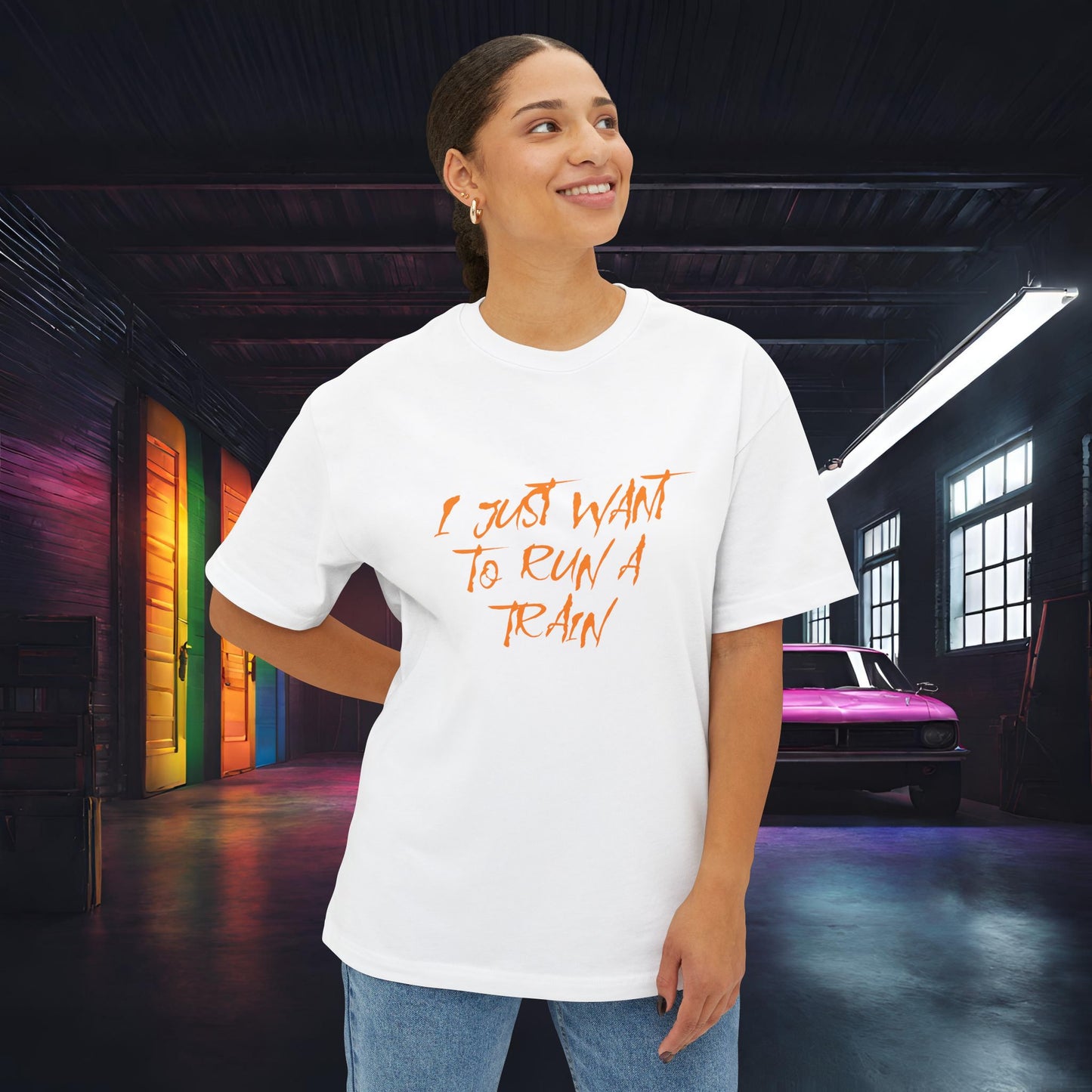 I Just Want To Run A Train-Premium, Ultra Soft Unisex Oversized Boxy Tee Printify by The Night Shift Automotive Apparel