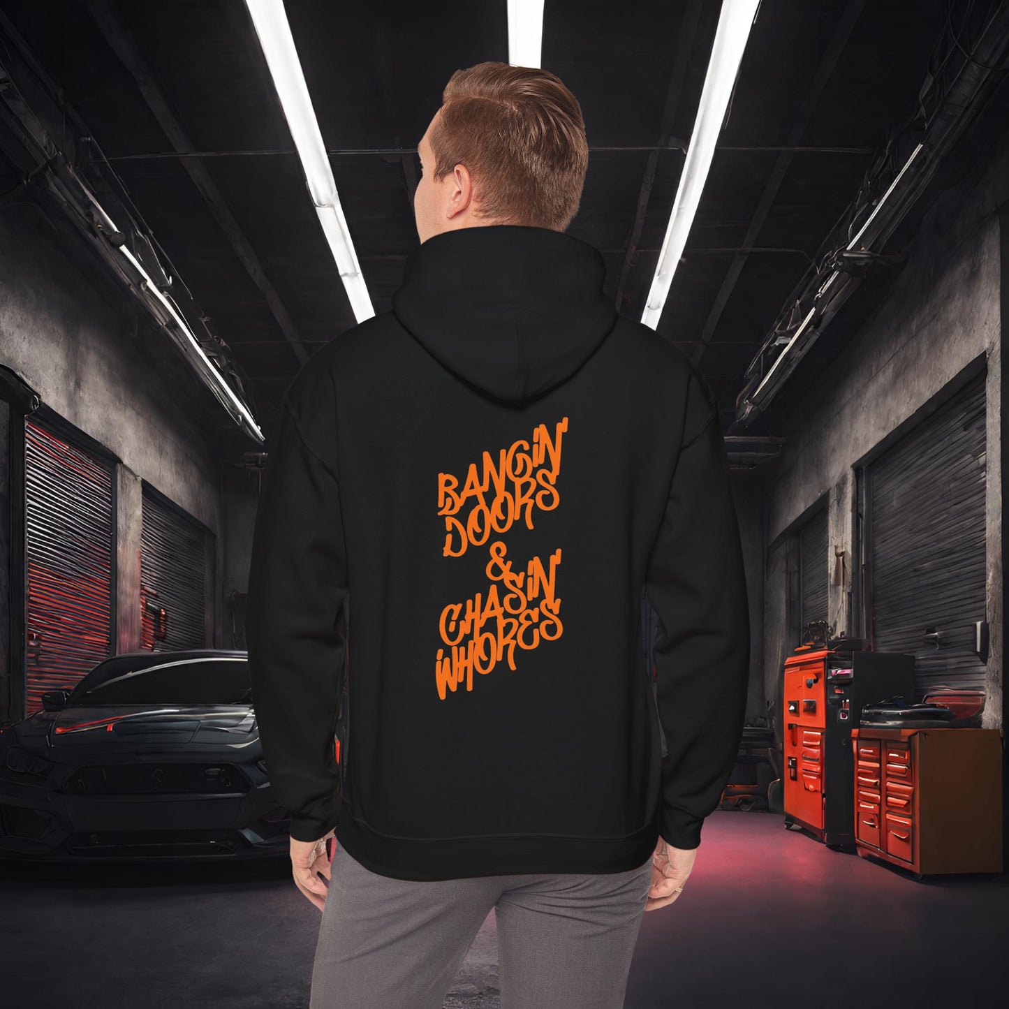 Bangin' Doors & Chasin' Whores-Ultra Soft, Premium Hoodie Black Printify by The Night Shift Automotive Apparel