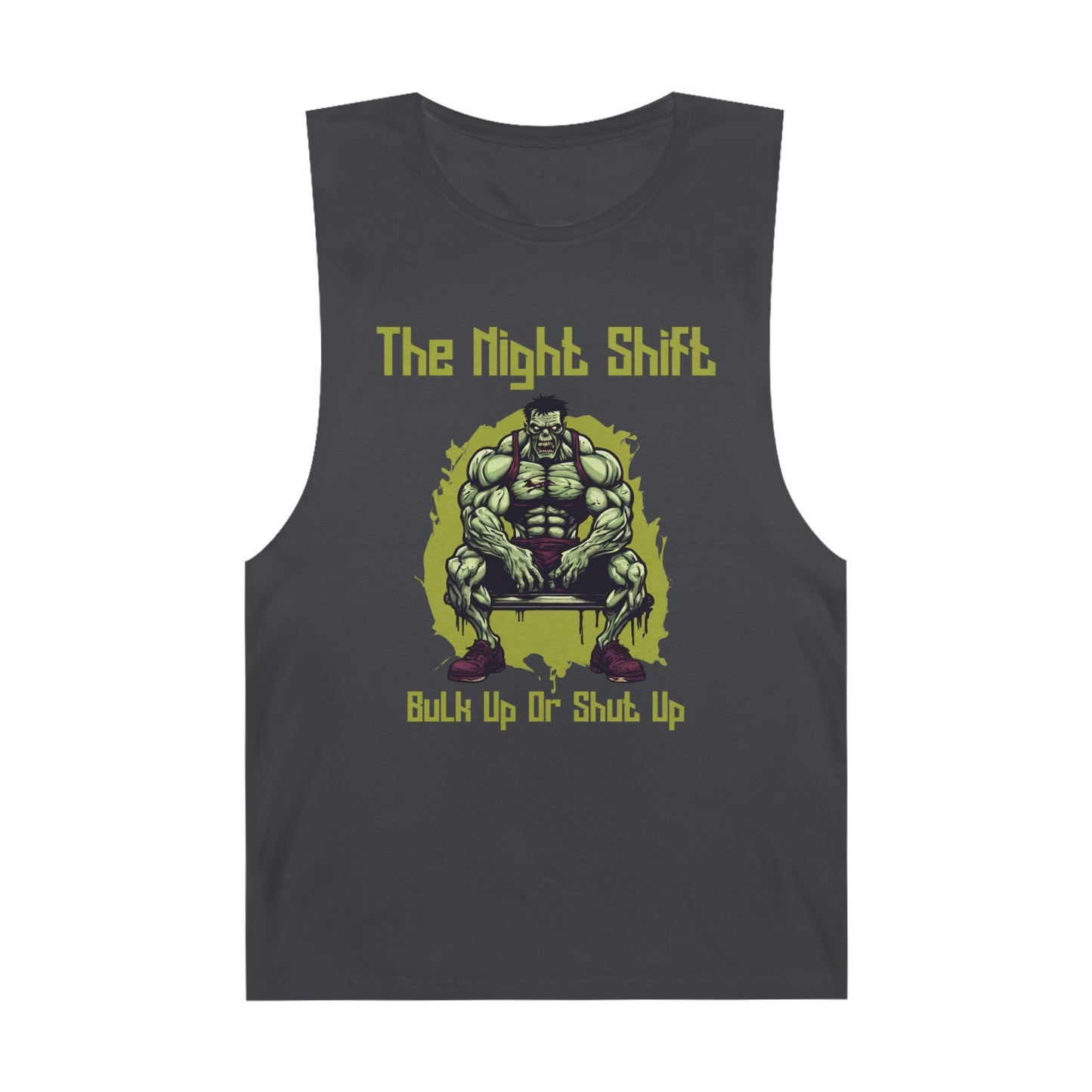 Bulk Up or Shut Up - Zombie Power Lifter - Premium Unisex Barnard Tank Top Coal Printify by The Night Shift Automotive Apparel