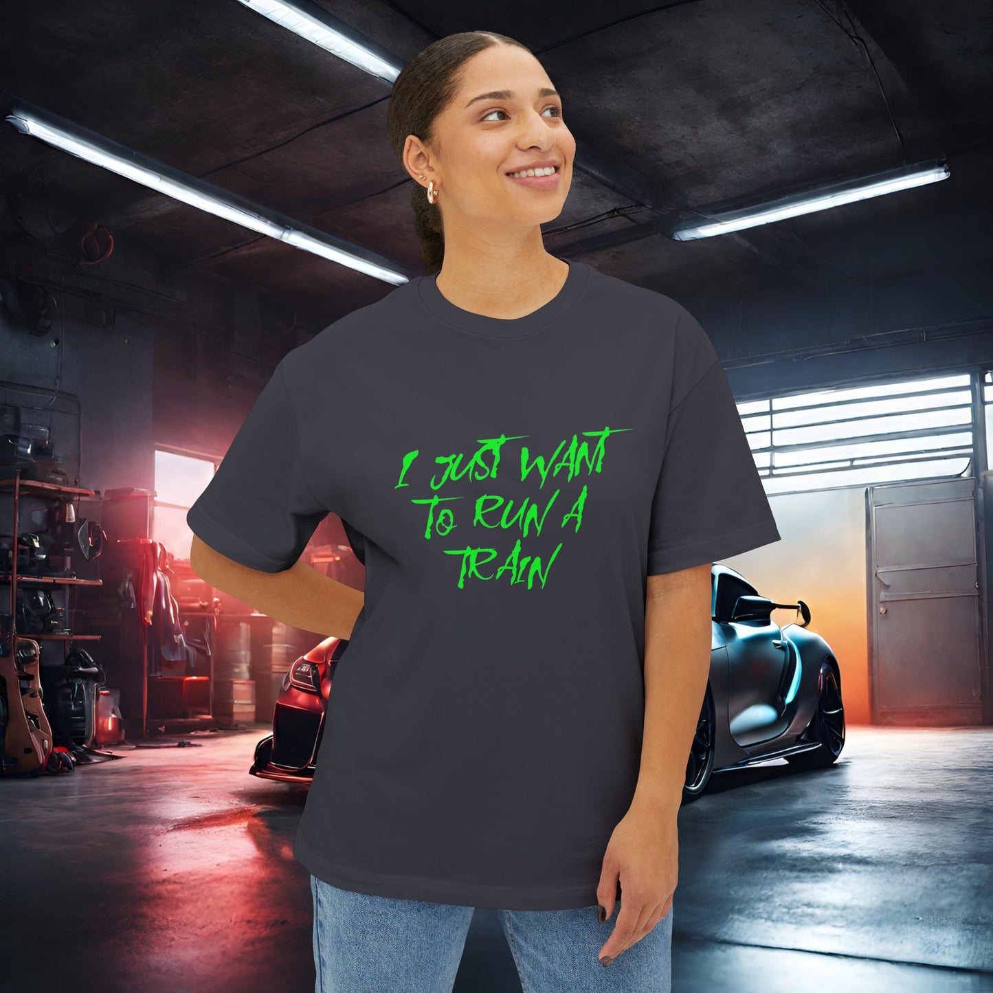 I Just Want To Run A Train-Premium, Ultra SoftUnisex Oversized Boxy Tee Printify by The Night Shift Automotive Apparel