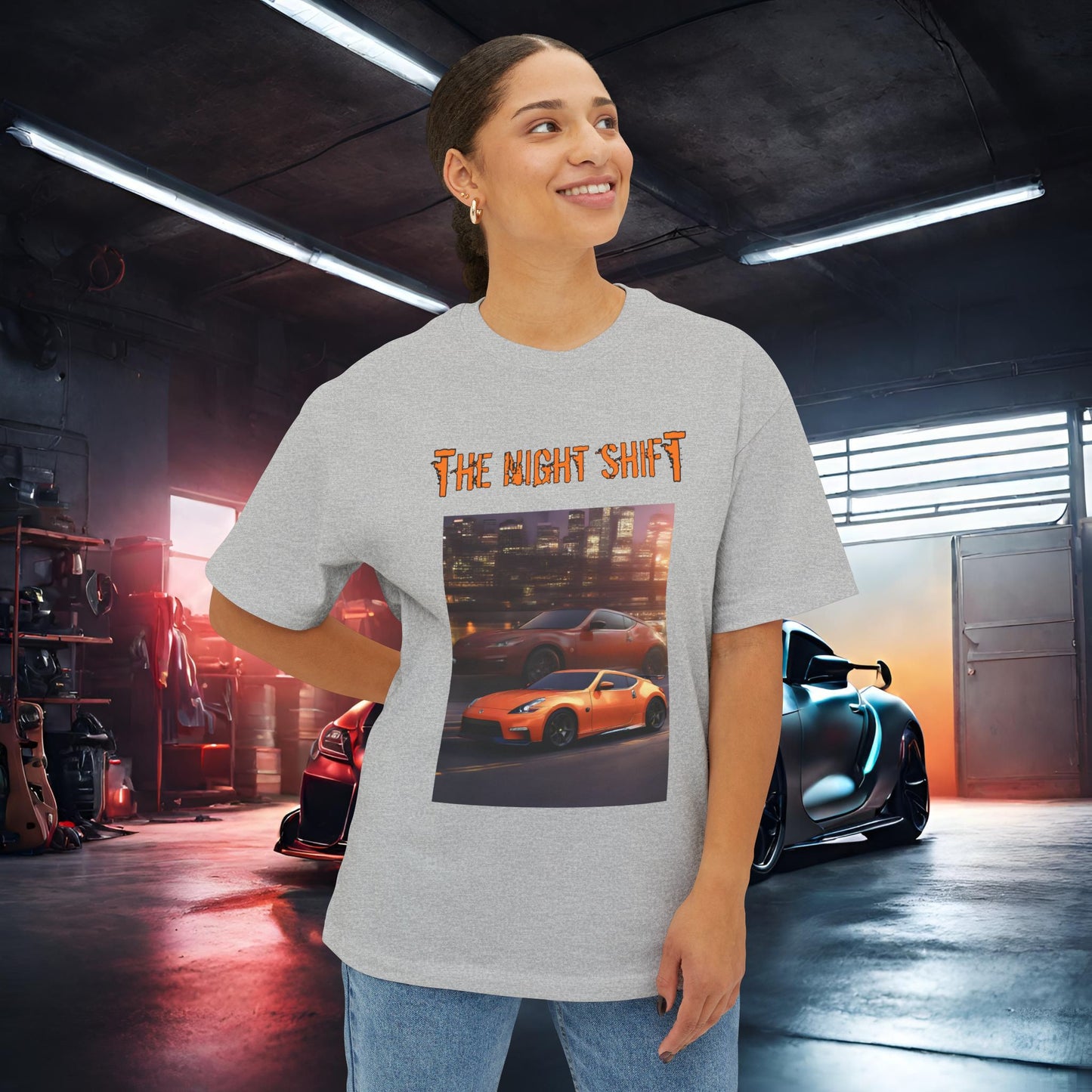 Nissan 370z Nismo Reflection-Premium, Ultra Soft Unisex Oversized Boxy Tee Printify by The Night Shift Automotive Apparel