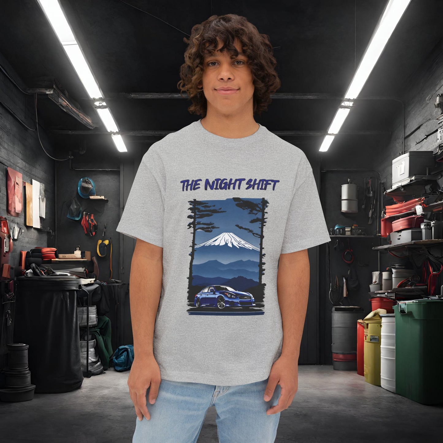Infiniti G37 Sedan Mt Fuji-Premium, Ultra Soft Unisex Oversized Boxy Tee Athletic Heather Printify by The Night Shift Automotive Apparel
