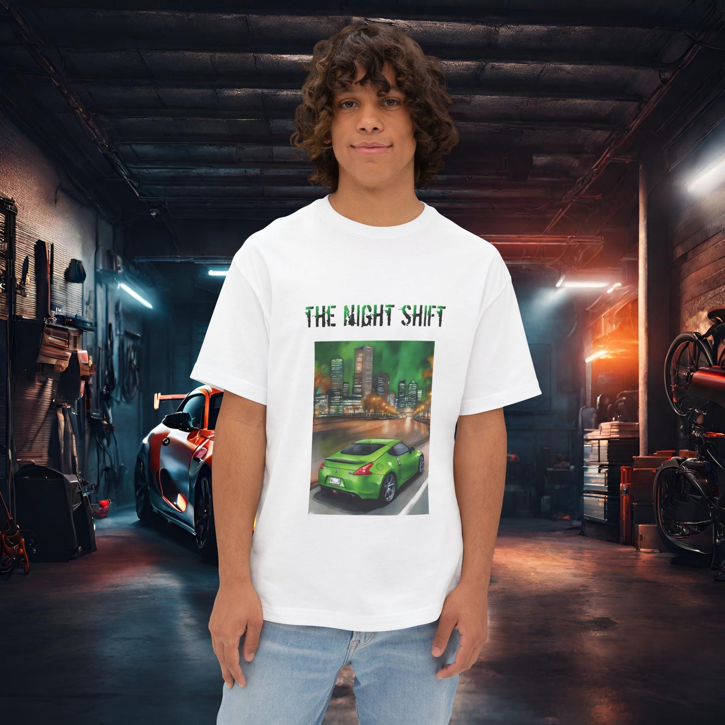 Nissan 370z-Premium, Ultra Soft Unisex Oversized Boxy Tee White Printify by The Night Shift Automotive Apparel