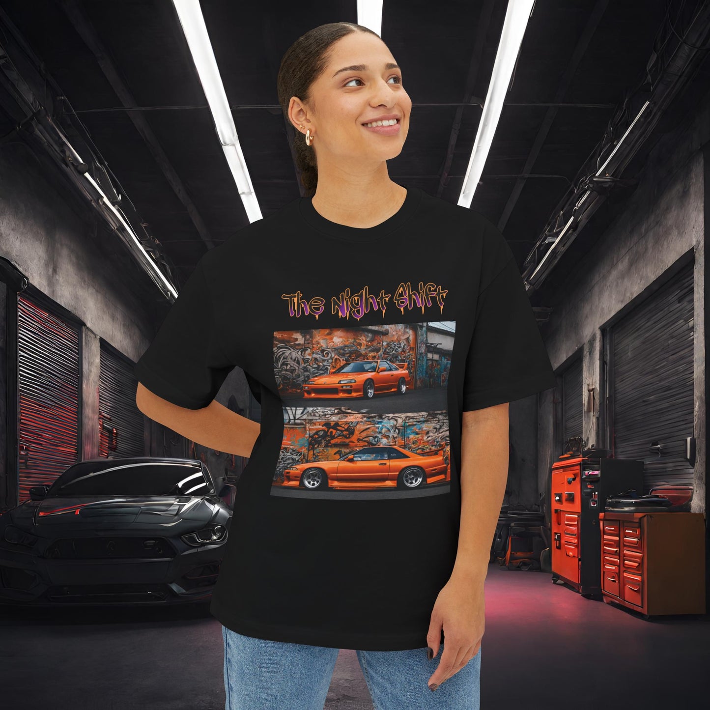 Nissan 240sx Double Stack Graffiti-Premium, Ultra Soft Unisex Oversized Boxy Tee Printify by The Night Shift Automotive Apparel