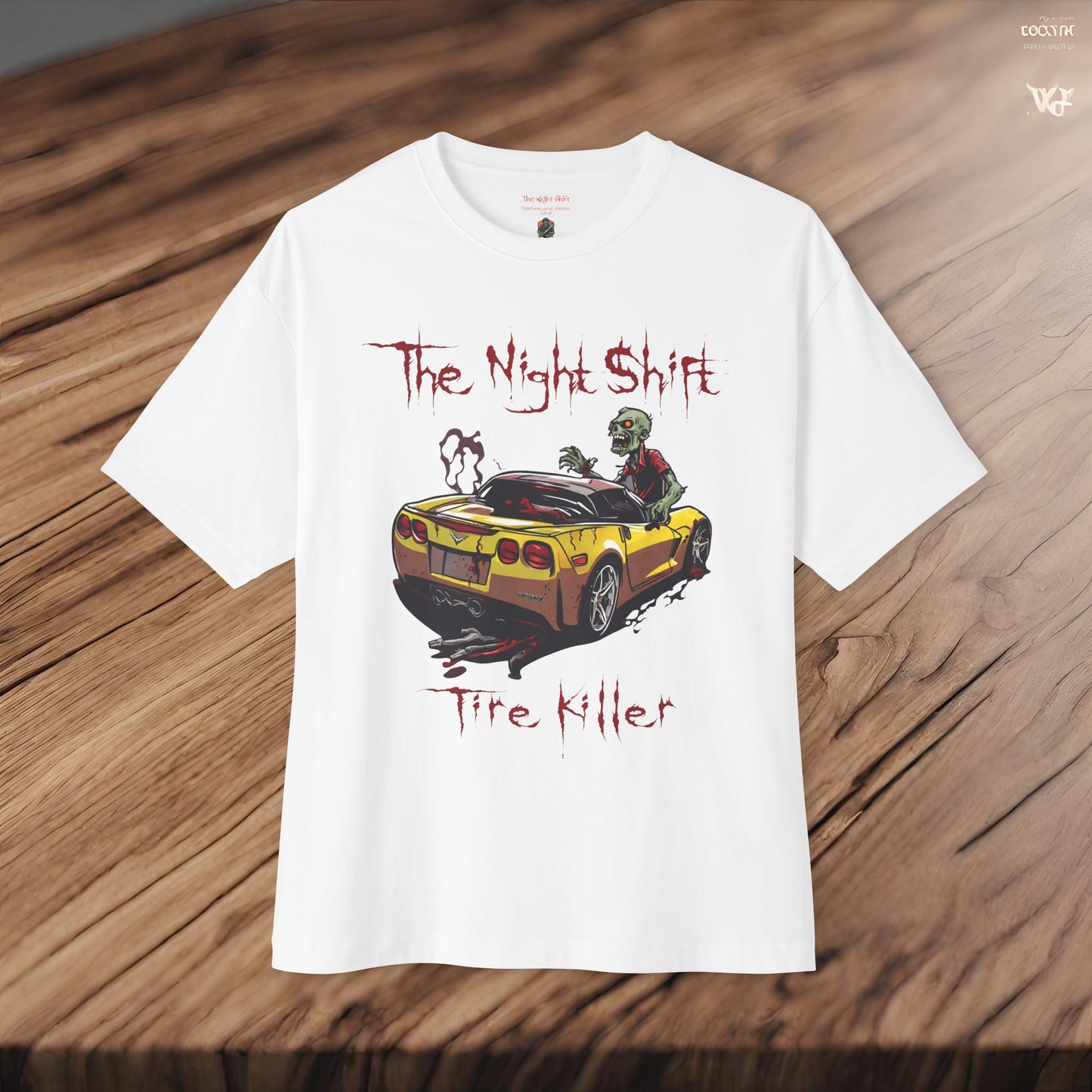 Tire Killer Zombie Corvette-Premium, Ultra Soft Unisex Oversized Boxy Tee Printify by The Night Shift Automotive Apparel