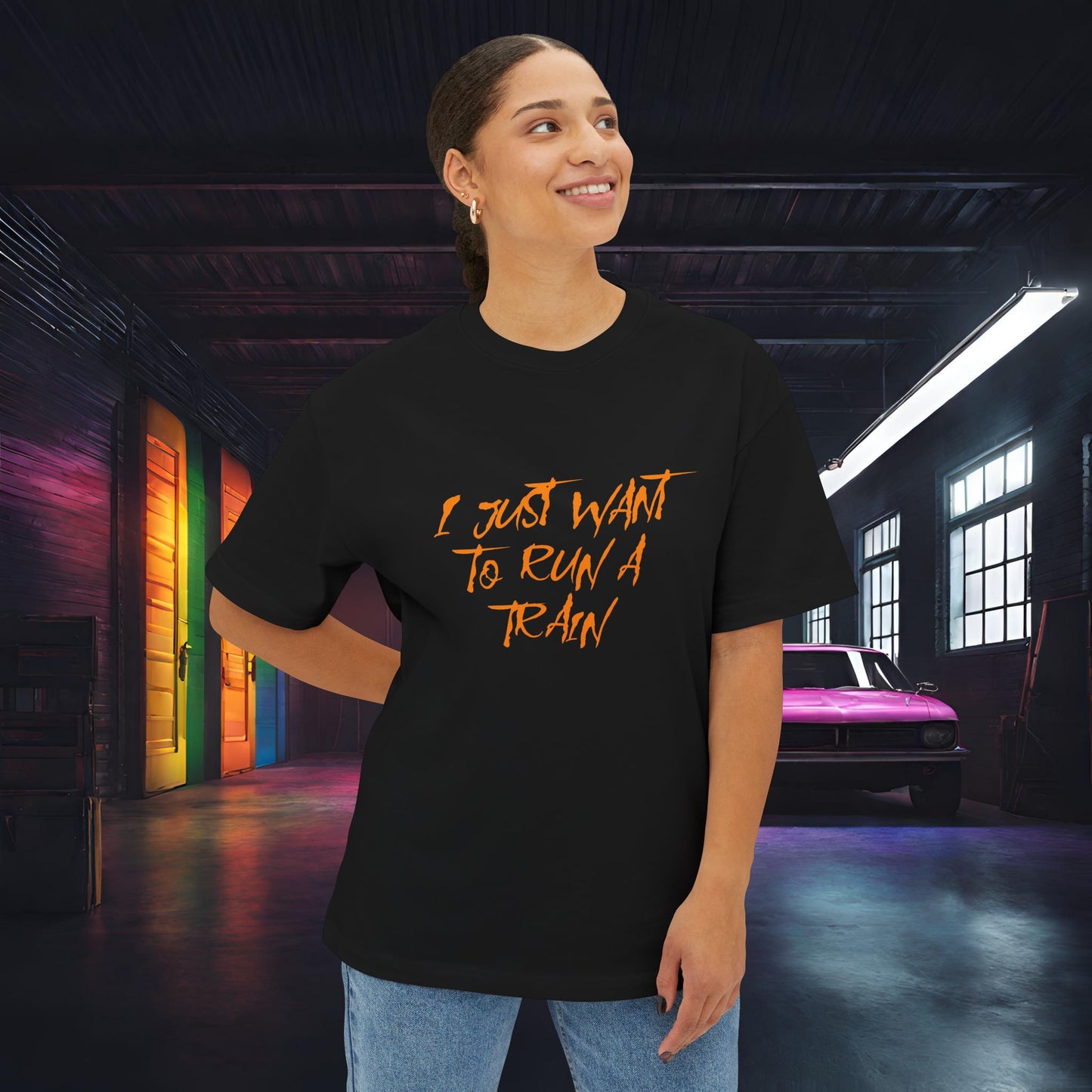 I Just Want To Run A Train-Premium, Ultra Soft Unisex Oversized Boxy Tee Printify by The Night Shift Automotive Apparel