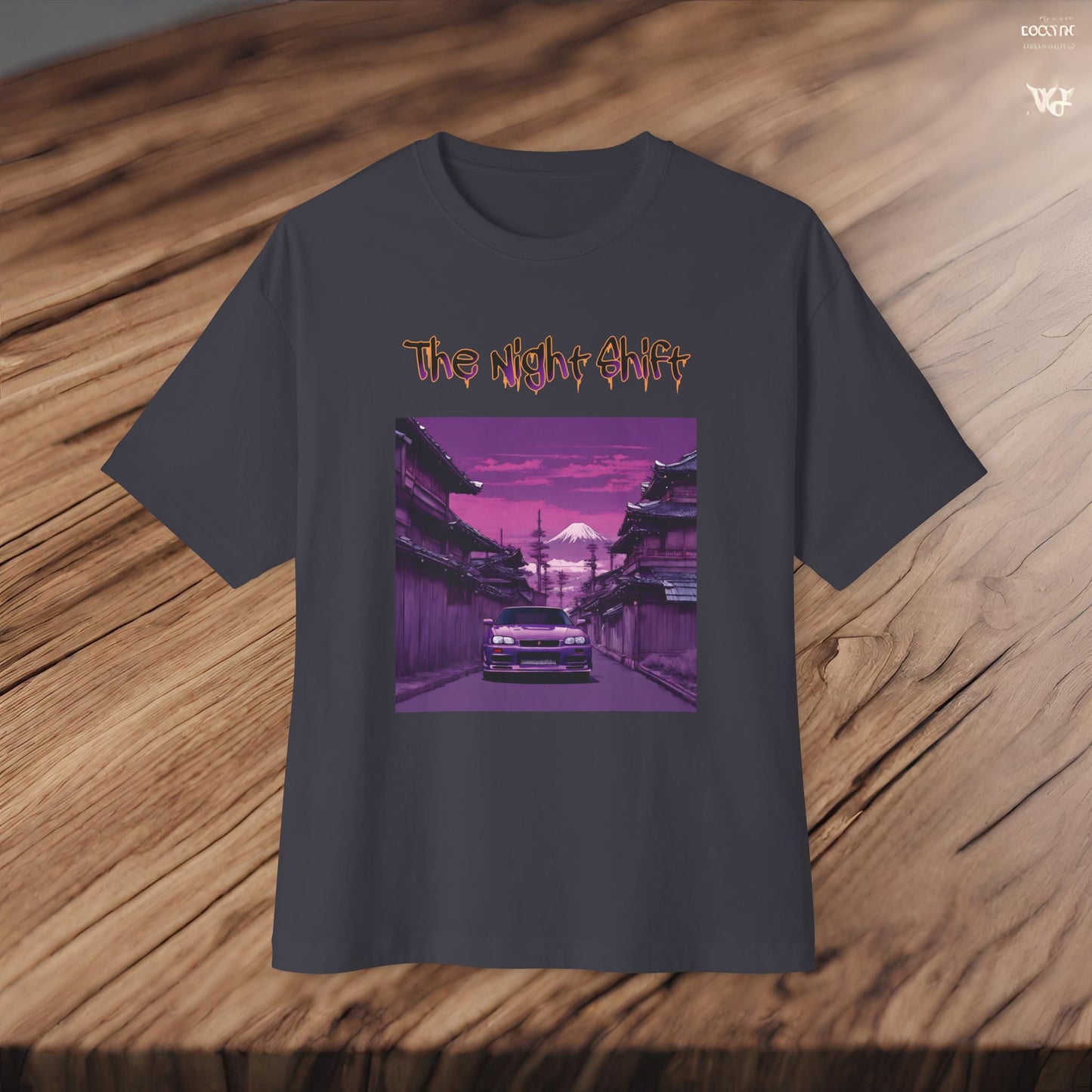 Nissan Skyline R34 Japanese Traditional Village-Premium, Ultra Soft Unisex Oversized Boxy Tee Printify by The Night Shift Automotive Apparel
