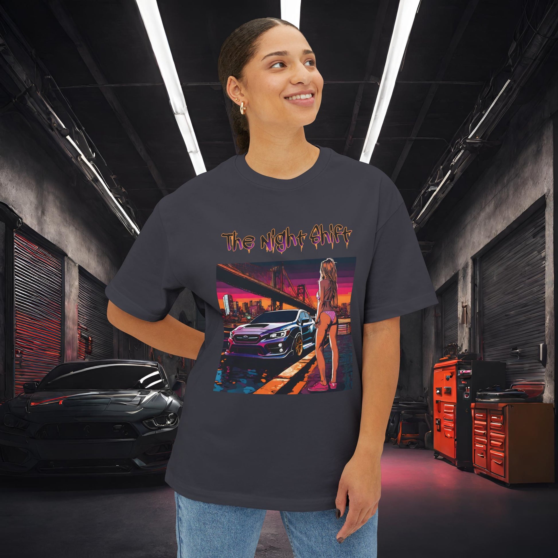 Subaru WRX/STI Beach Boulevard-Premium, Ultra Soft Unisex Oversized Boxy Tee Printify by The Night Shift Automotive Apparel