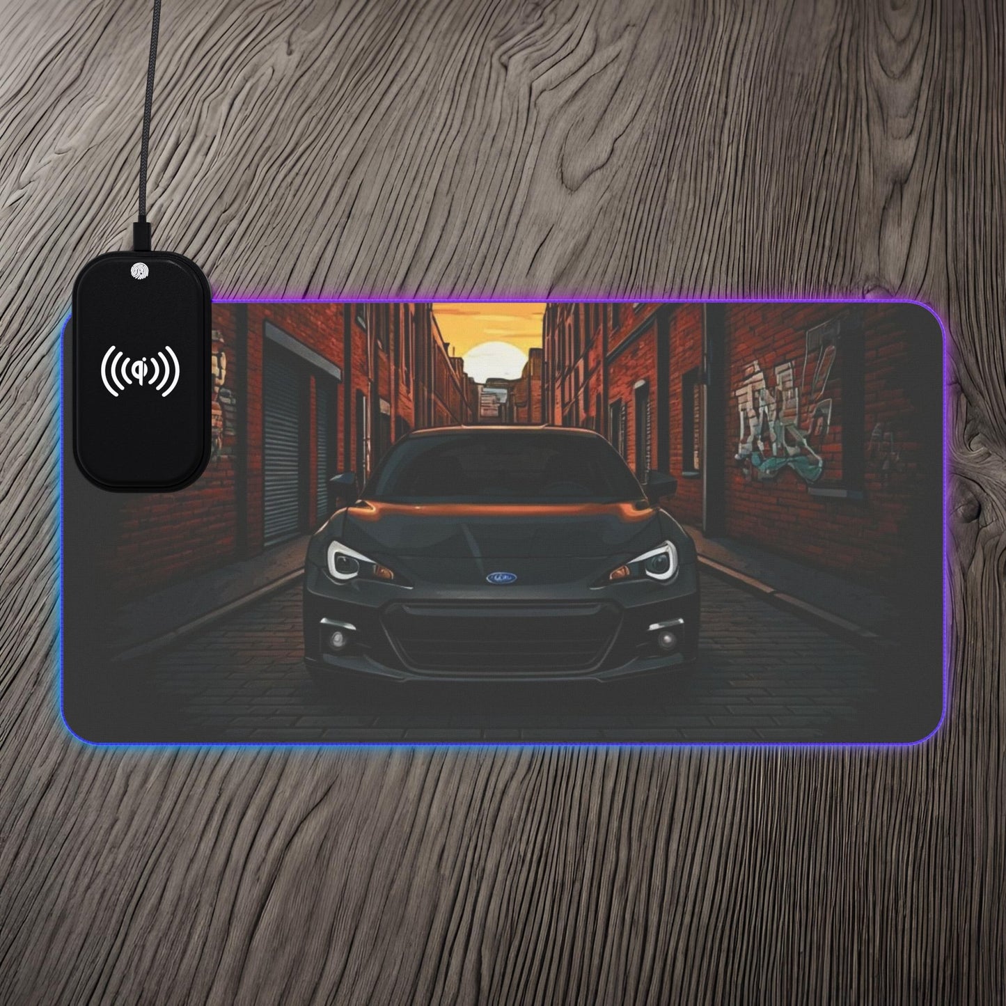 Subaru BRZ Street Life-LED Gaming Mouse Pad with Wireless Charging 23.6" × 11.8" Rectangle 15W Printify by The Night Shift Automotive Apparel