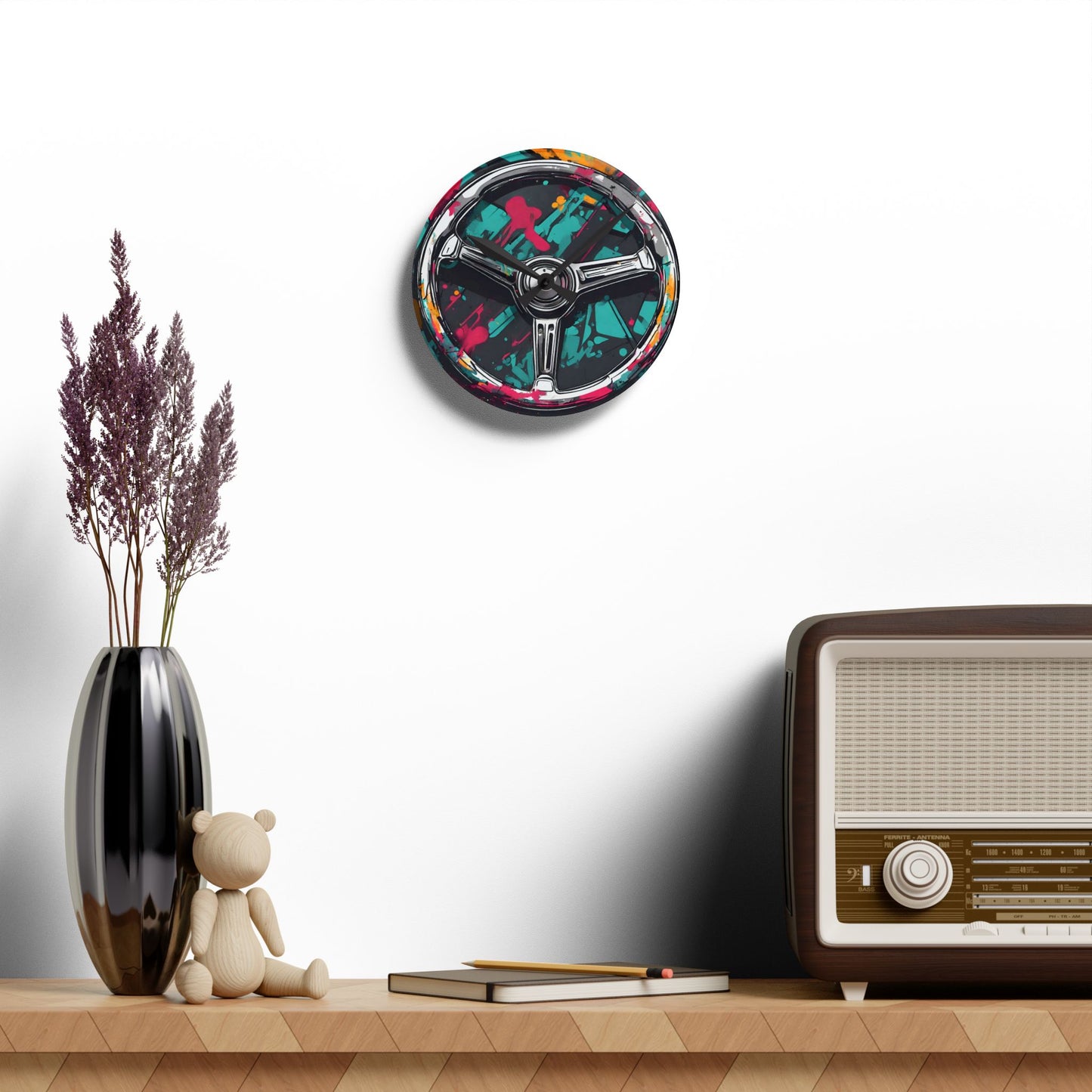 Steering Wheel-Acrylic Wall Clock Printify by The Night Shift Automotive Apparel