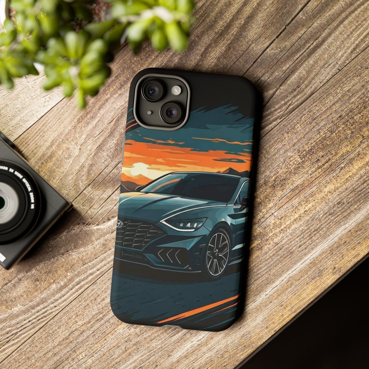 Hyundai Sonata-Sunset Drive-Dual Layer Ultra Tough Phone Case iPhone 15 Plus Matte Printify by The Night Shift Automotive Apparel
