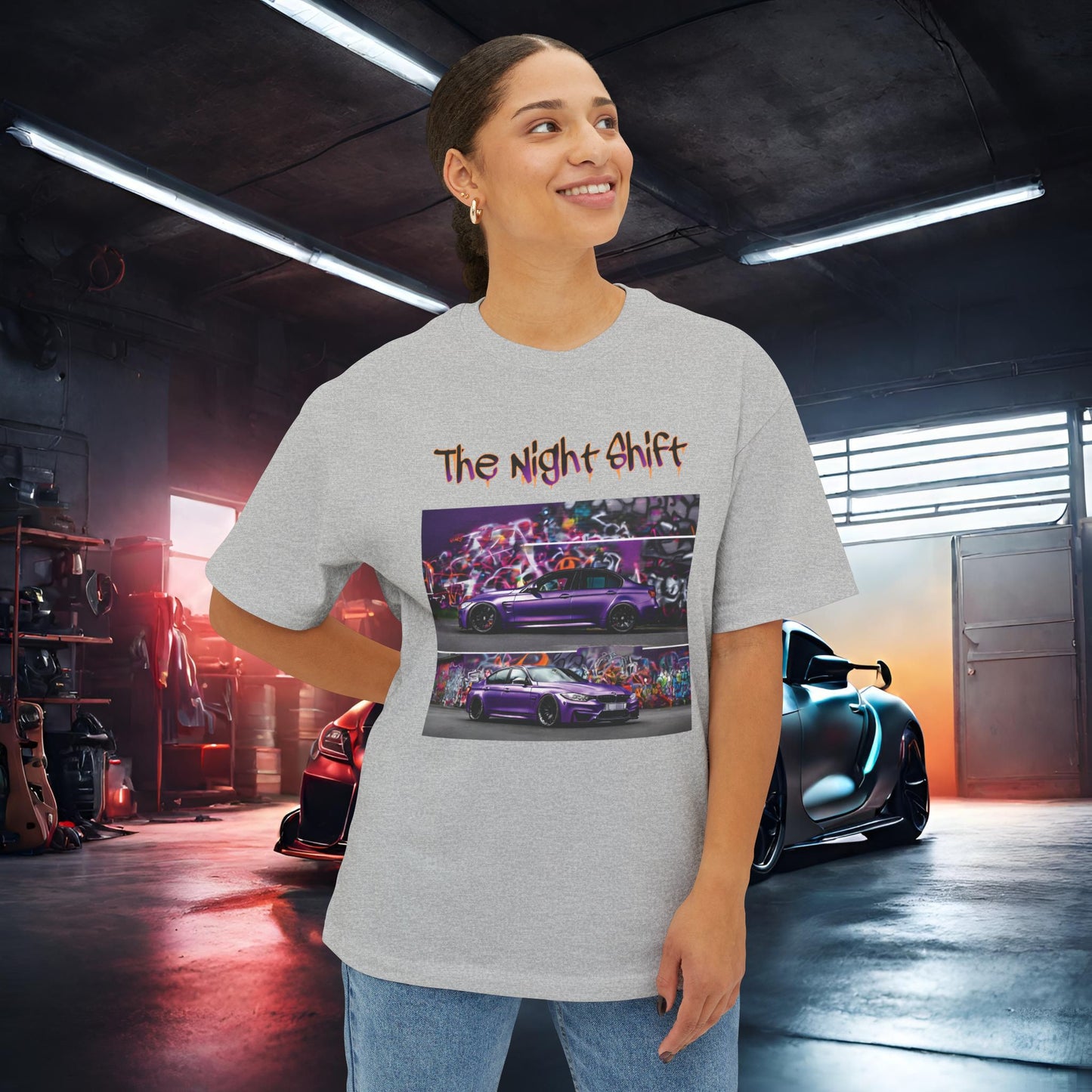 BMW M3 Graffiti-Premium, Ultra Soft Unisex Oversized Boxy Tee Printify by The Night Shift Automotive Apparel