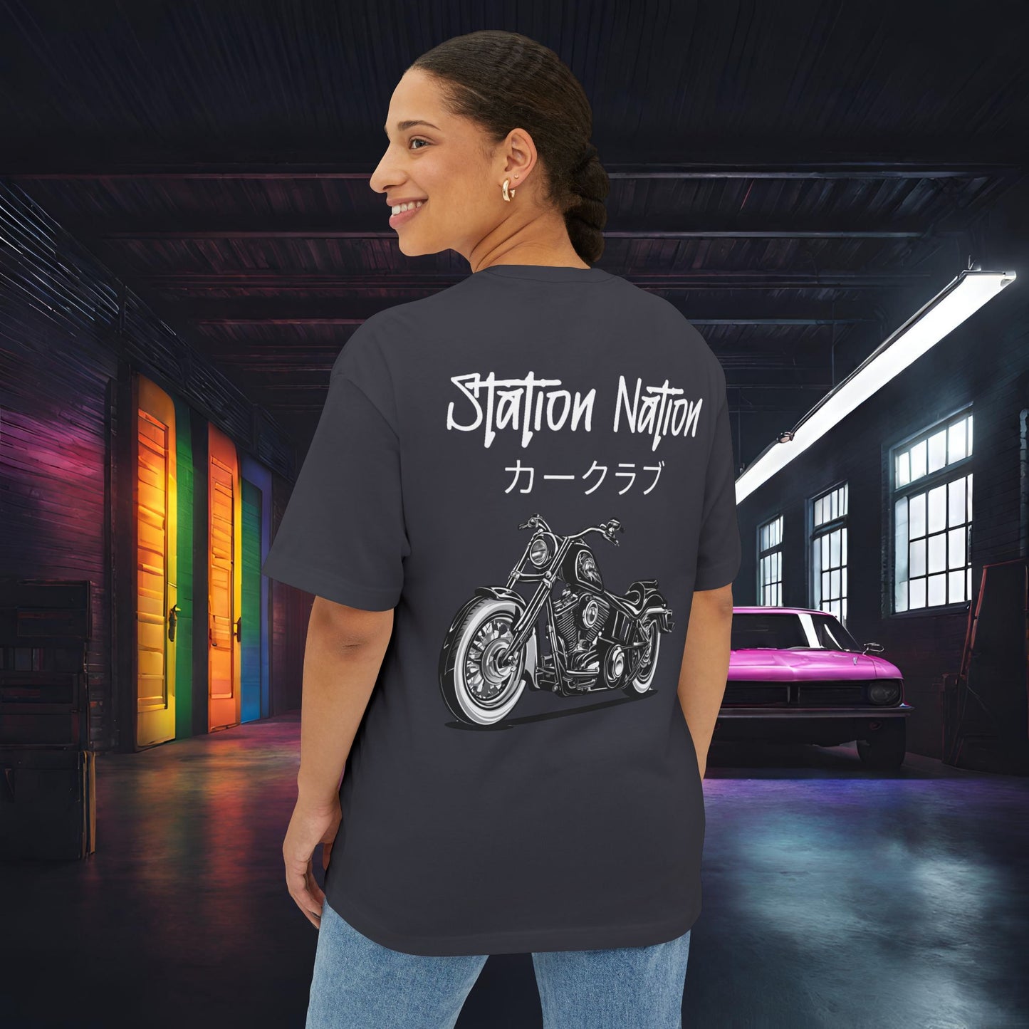Station Nation-Premium, Ultra Soft Unisex Oversized Boxy Tee Printify by The Night Shift Automotive Apparel