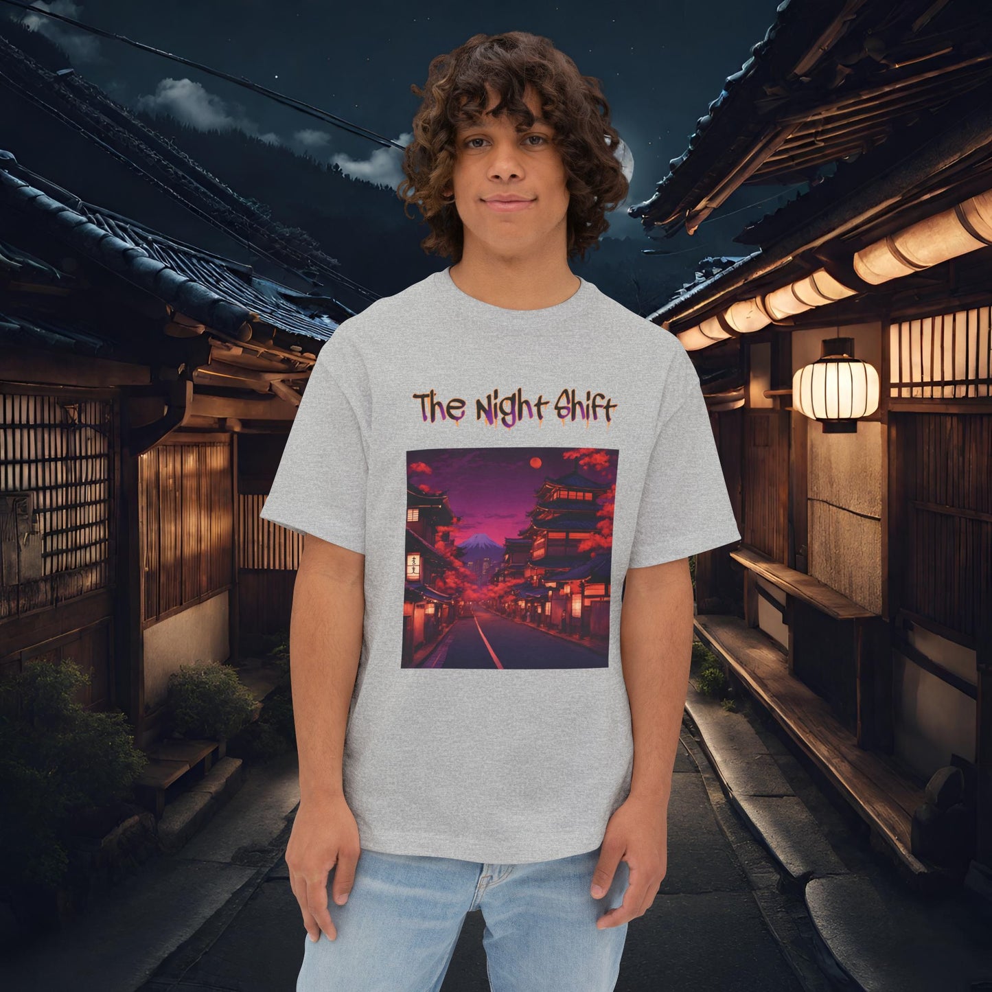 Japan Nights-Premium, Ultra Soft Unisex Oversized Boxy Tee Athletic Heather Printify by The Night Shift Automotive Apparel