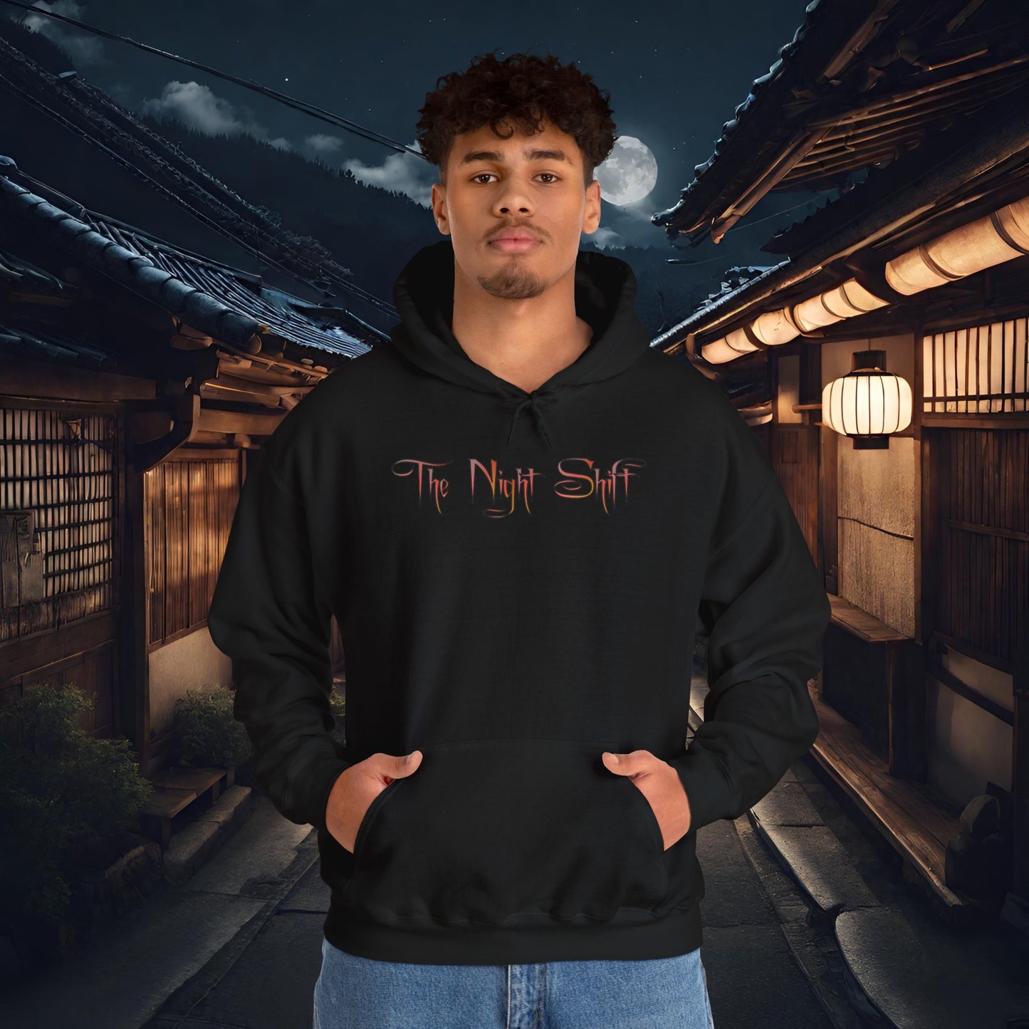 Samurai Japan Full Moon Silhouette-Premium, Ultra Soft Unisex Hoodie Printify by The Night Shift Automotive Apparel