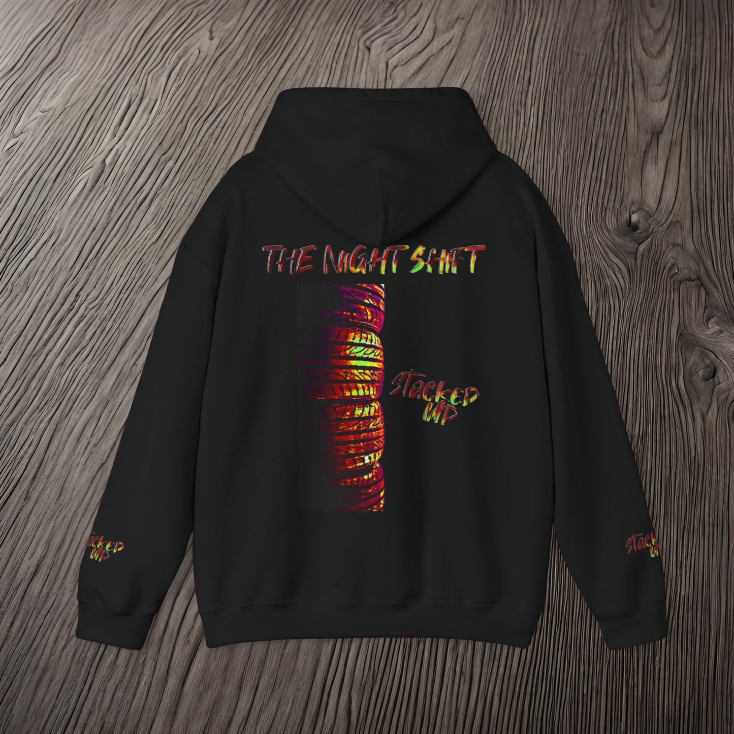 Stacked Up Track Tire Day Synthwave-Premium, Ultra Soft Unisex Hoodie Printify by The Night Shift Automotive Apparel