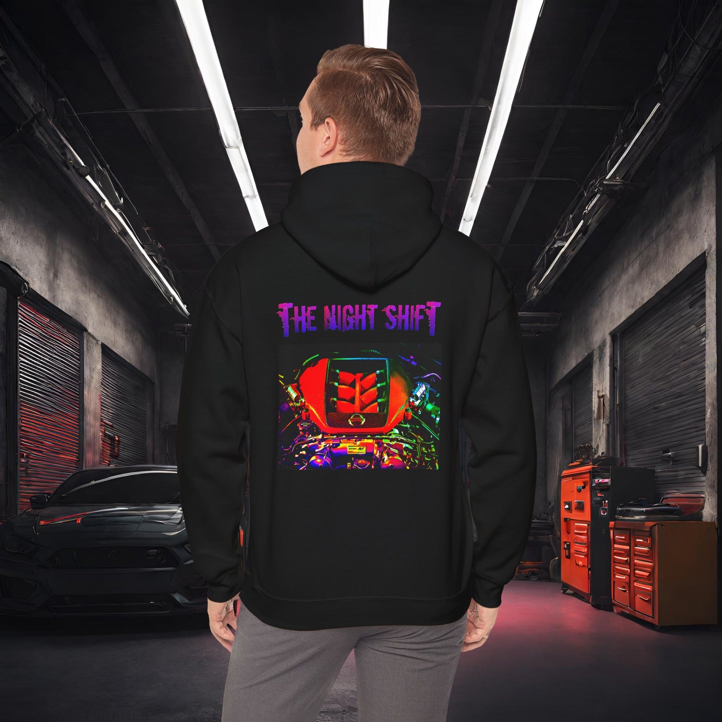 VR38DETT Synthwave-Premium, Ultra Soft Unisex Hoodie Black Printify by The Night Shift Automotive Apparel