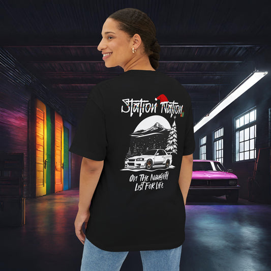 🎄 Christmas Limited Edition Station Nation-Premium, Ultra Soft Unisex Oversized Boxy Tee Black Printify by The Night Shift Automotive Apparel