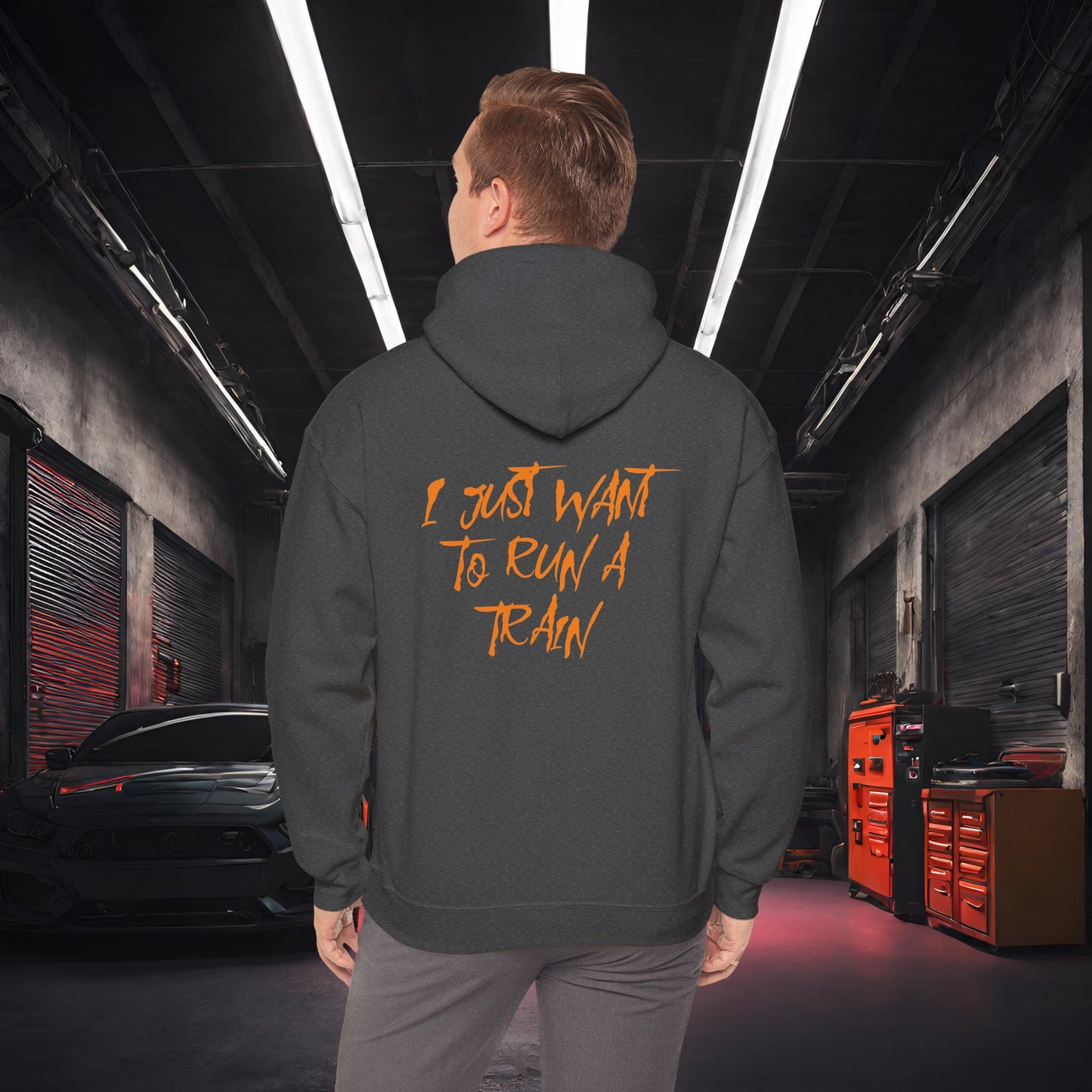 I Just Want To Run A Train-Ultra Soft, Premium Hoodie Dark Heather Printify by The Night Shift Automotive Apparel