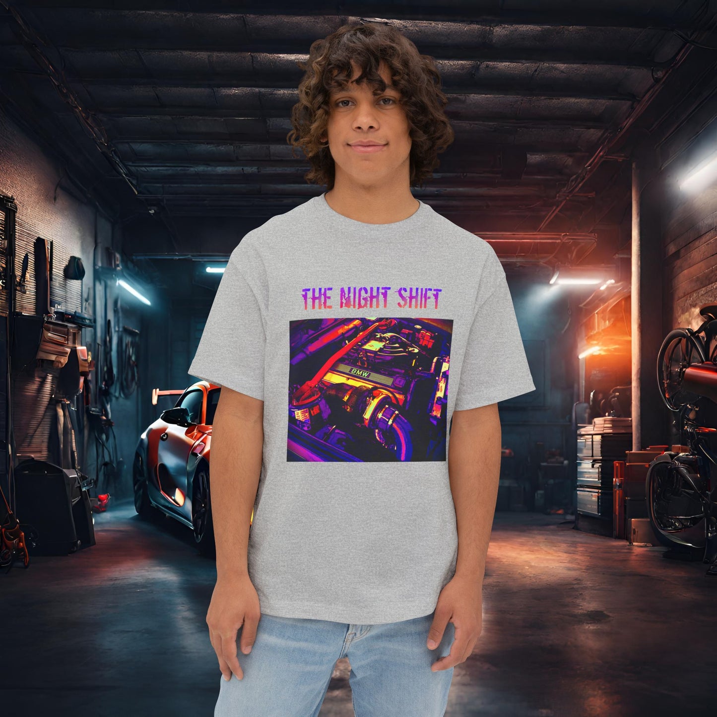 M20B30 Synthwave-Premium, Ultra Soft Unisex Oversized Boxy Tee Athletic Heather Printify by The Night Shift Automotive Apparel